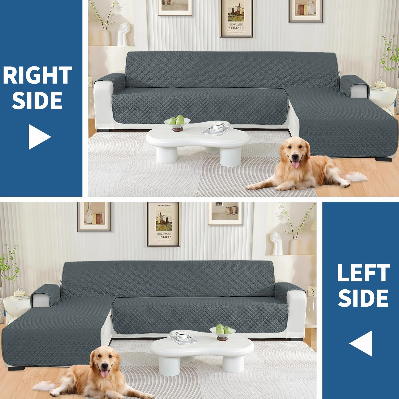 YSTELLAA Housse Canapé 3 Places Impermeable Universelle Réversible Antidérapante Protection Griffures Chat Chien Gris Foncé