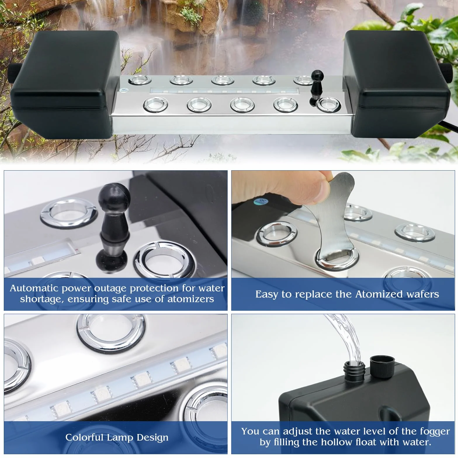 Brumisateur À Ultrasons en Métal 7L/H Greenhouse Fogger Humidifier avec 10 LED Colorées Alimentation 400w