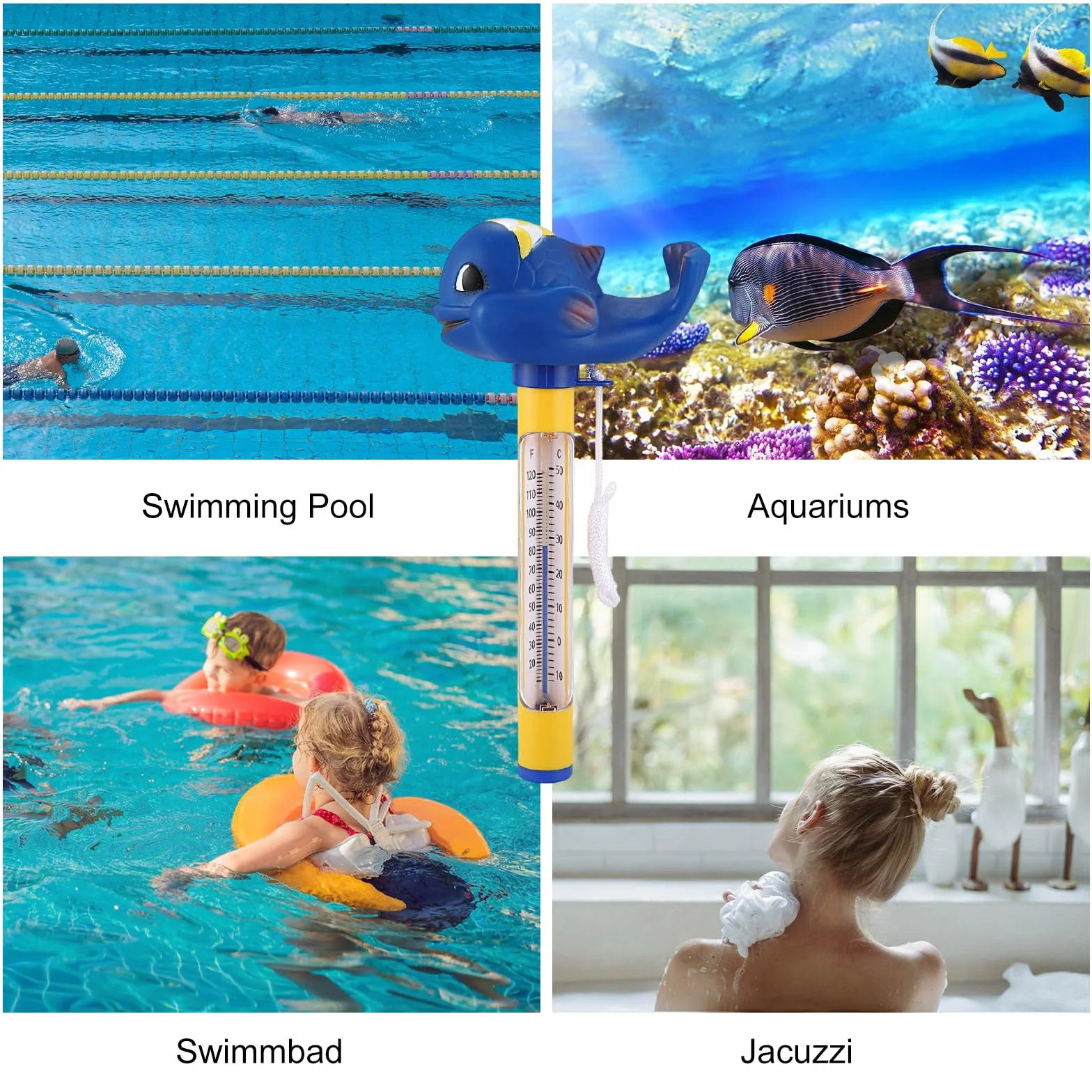 Thermomètre Piscine Flottant avec Ficelle, Précision Température Eau pour Spas, Aquariums