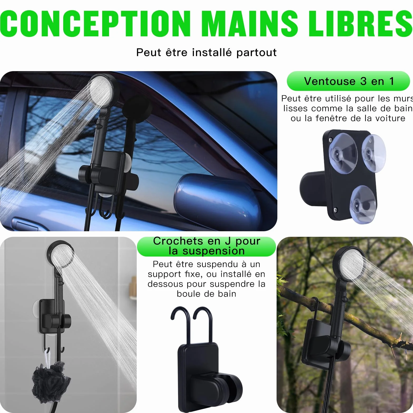 Spopal Camping Douche Portable, [Imperméable] Kit Douche de Camping,Rechargeable,10000mAh, avec Seau Pliable 20L,Afficheur Intelligent et Pomme de Douche 4 Modes pour Extérieure,Camping