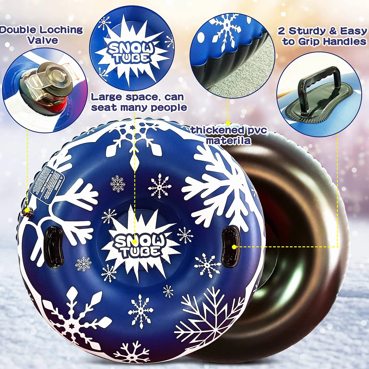 Tubes à Neige gonflables, Luge Gonflable avec poignées, résistant aux Rayures, résistant au Gel, 120cm Luges gonflables pour Enfants et Adultes pour s'amuser en Hiver et activités familiales