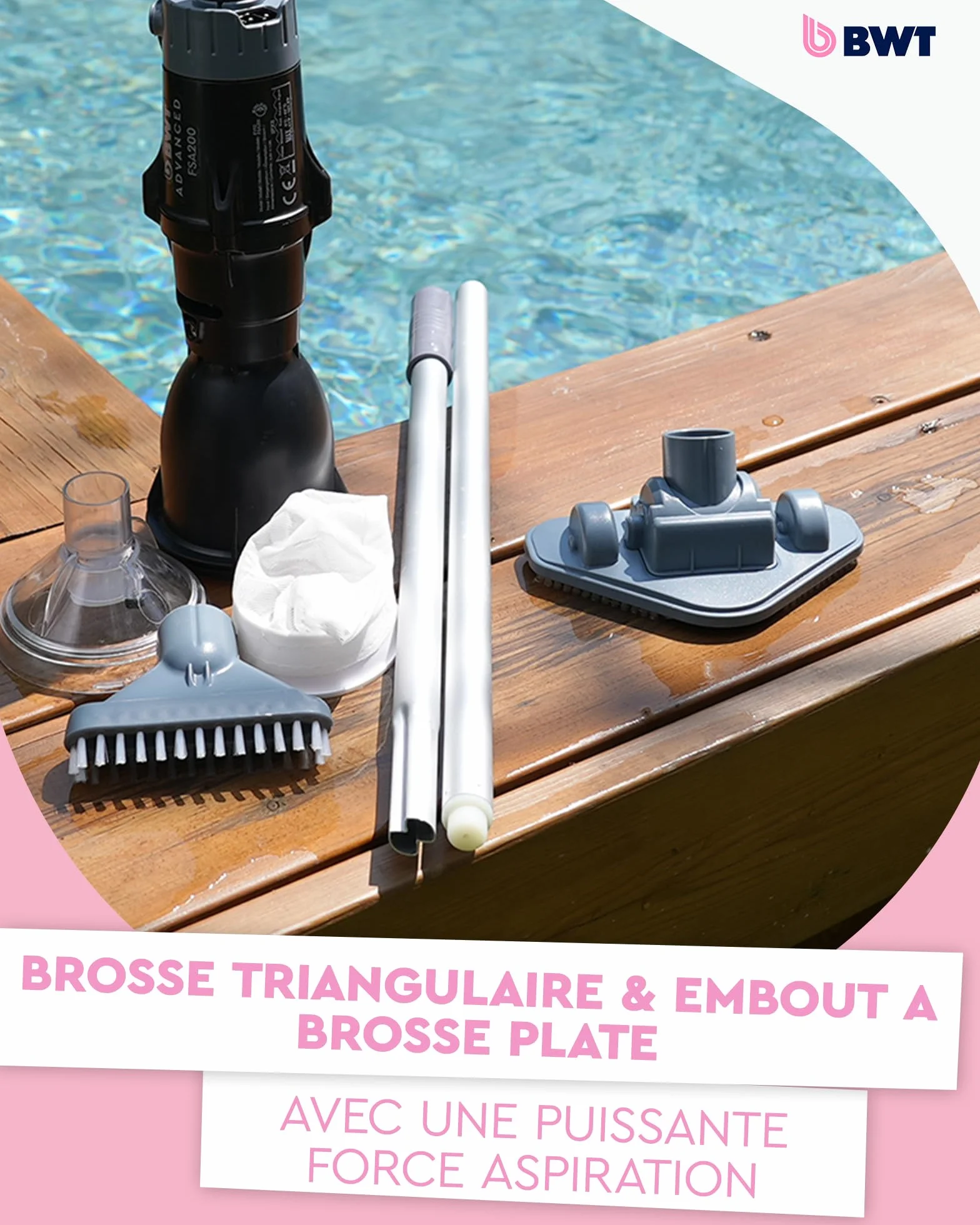 BWT Aspirateur Piscine FSA200 sans Fil Robot Compact Sol et Parois Spa Hors Sol Puissant Grande Autonomie