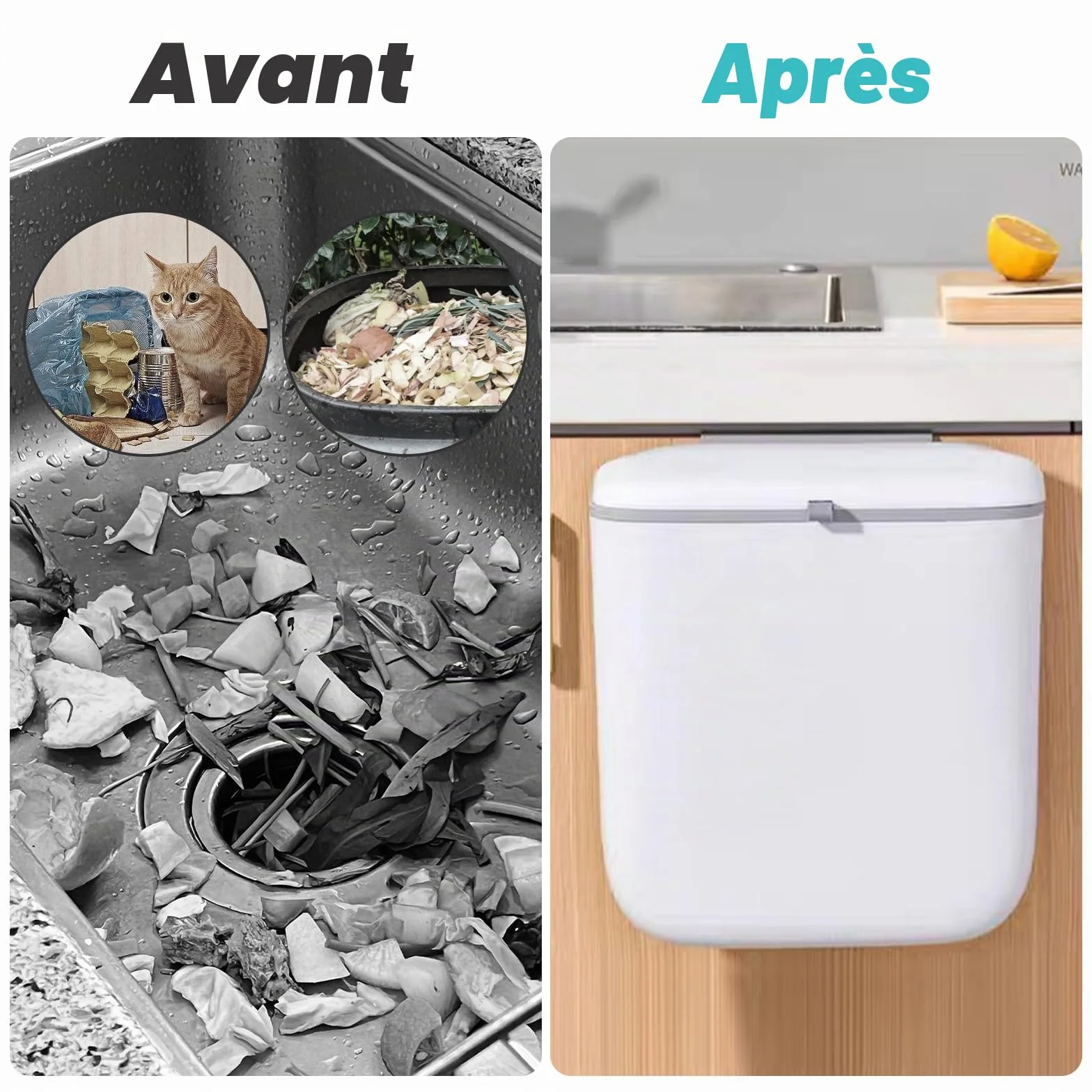 Poubelle de Cuisine Suspendue Pliable 10L Étanche avec Couvercle PP+TPA