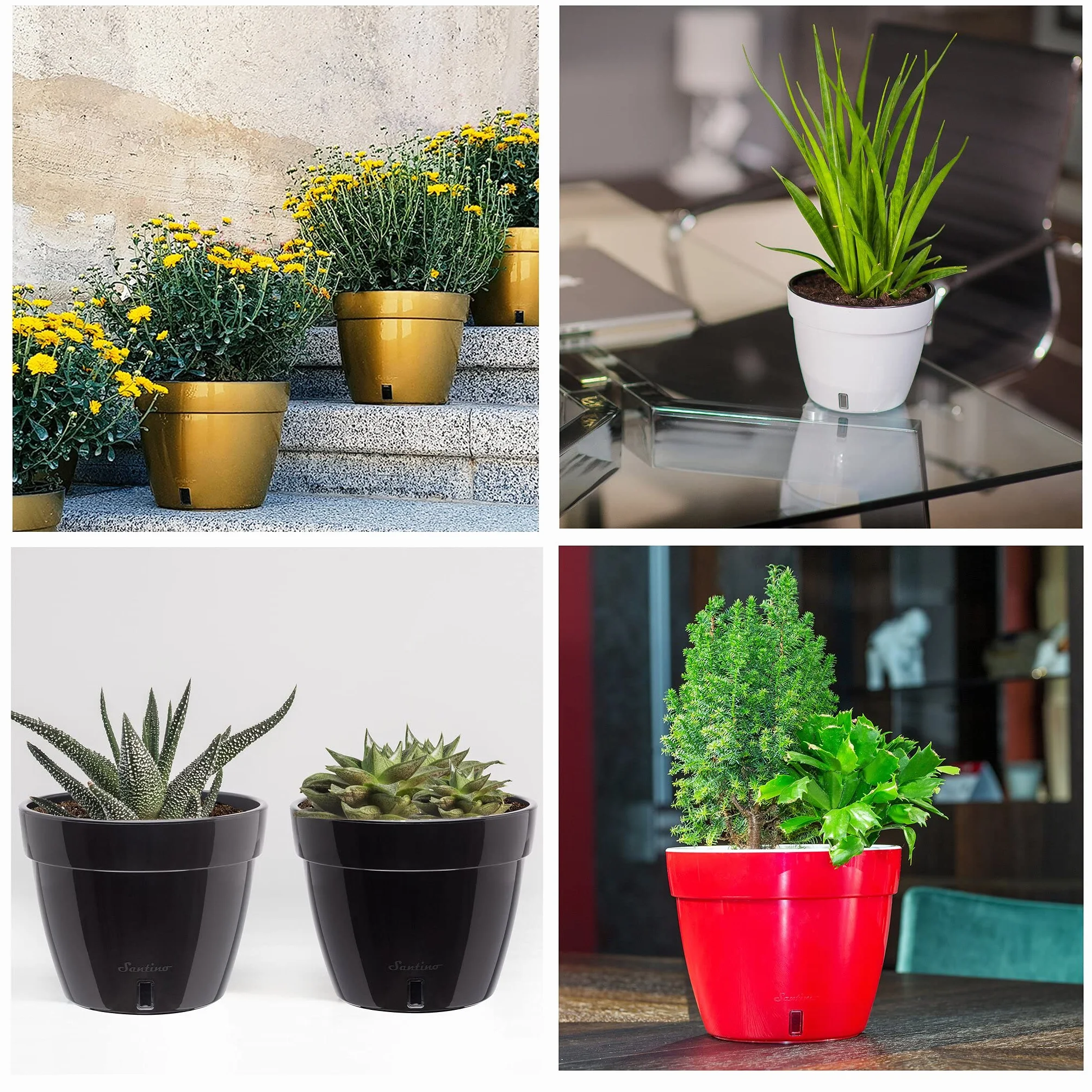 Santino ASTI Pot de Fleurs à Arrosage Automatique 18 cm Auto-Arrosant Indicateur de Niveau d'eau Blanc/Noir