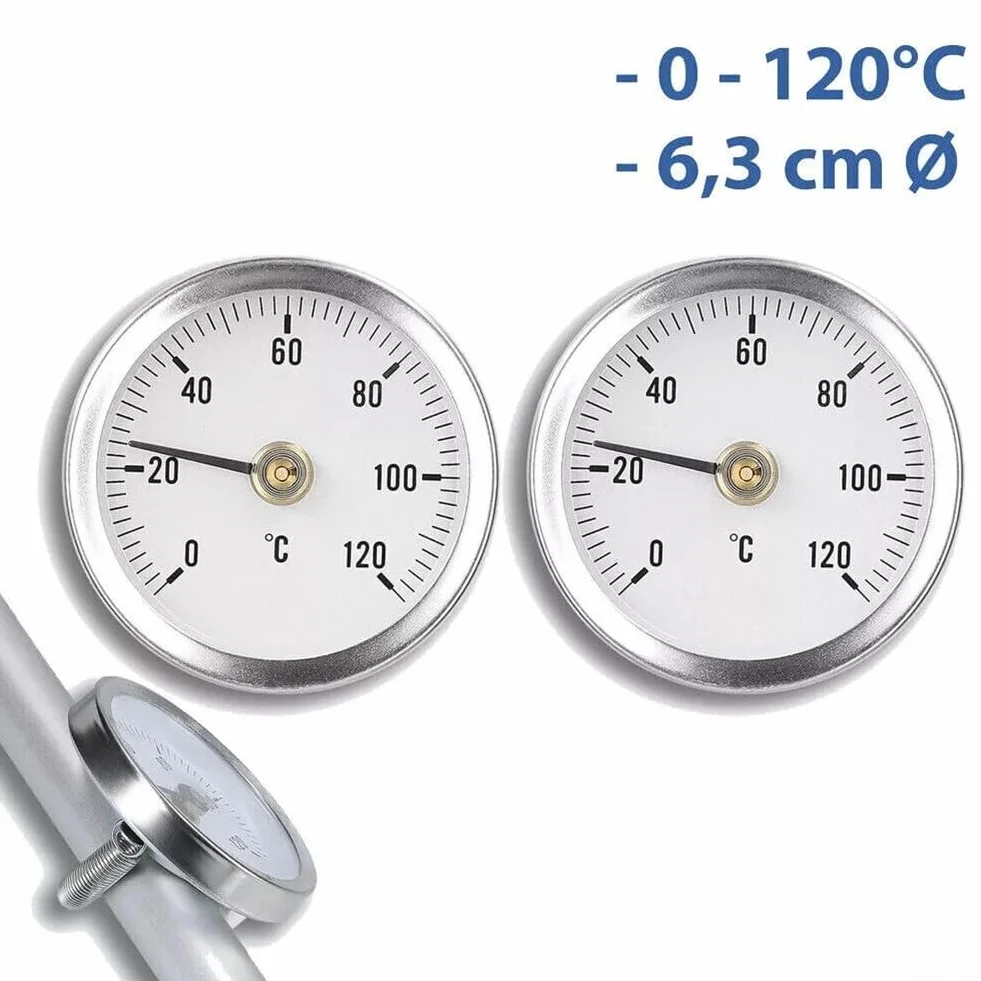 Thermomètre industriel à clipser en acier inoxydable - Jauge de température métal