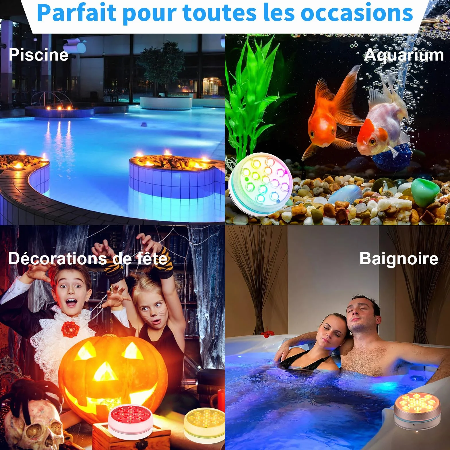 Lumiere Piscine LED Submersible avec Télécommande IP68 Étanche Lumières Sous-marines 4 Pièce