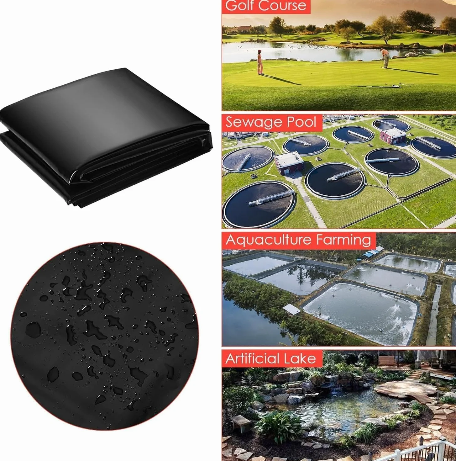Garvee Bâche EPDM Bassin 3,04mx4,57m 45 mil résistante aux UV étanche