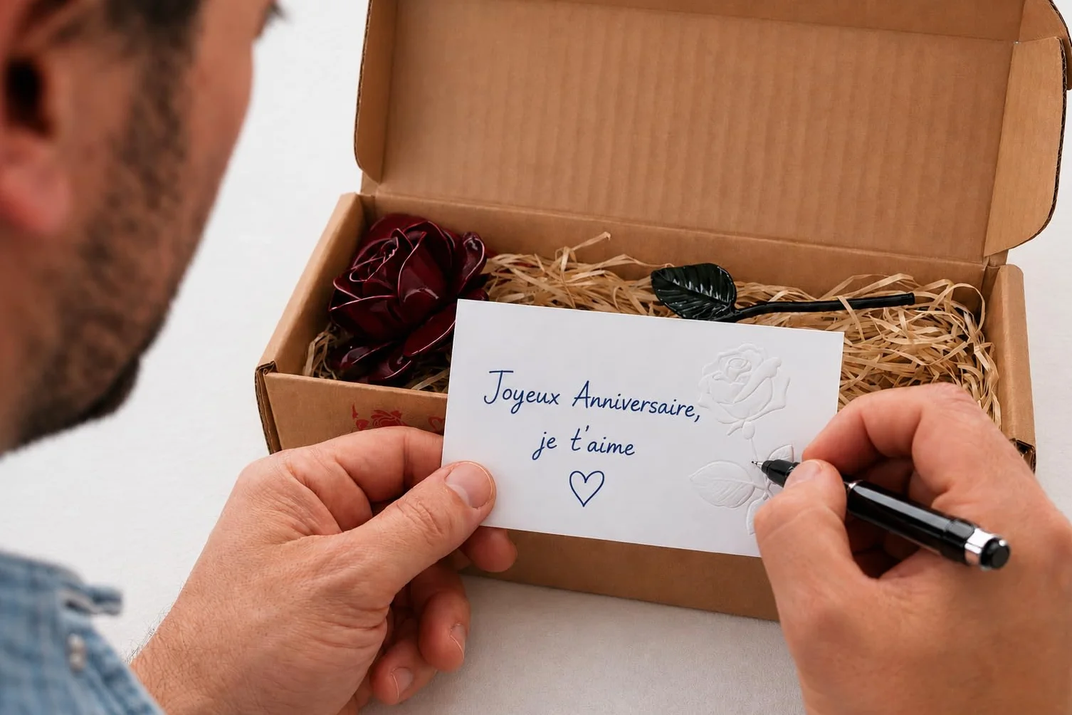 Rose Éternelle en Fer Forgé Faite à la Main avec Carte de Dédicace, Coffret Cadeau Romantique