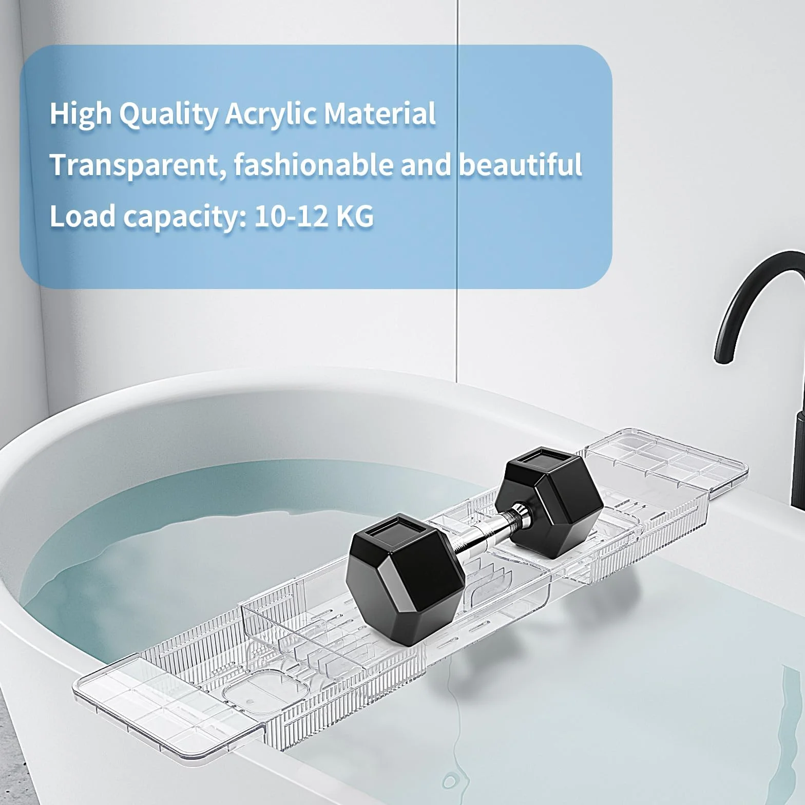 Plateau Baignoire Coulissant en Acrylique, Accessoire de Bain pour IPad Téléphone Verre Bougie