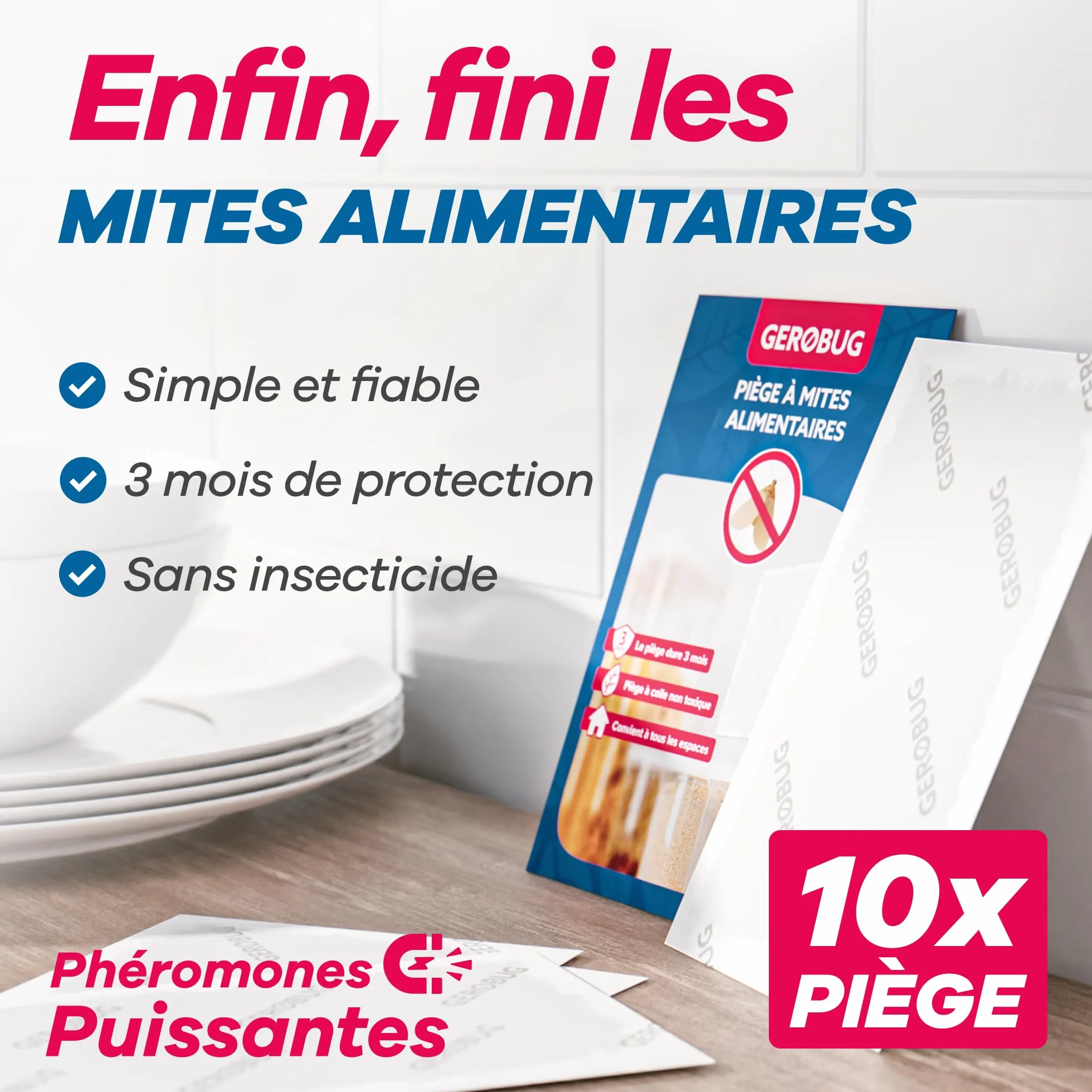 GEROBUG Piège à Mites Alimentaires 10 pièces XXL Pack - Pièges à Phéromone Sans Odeur Longue Durée