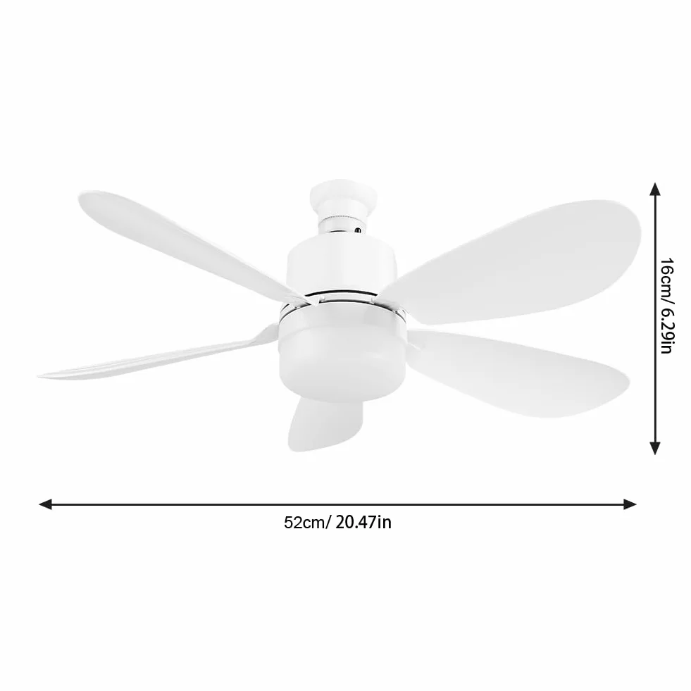 Ventilateur de Plafond avec Lumière LED Dimmable 52cm Silencieux 5 Pales 3 Vitesses Télécommande E27/E26