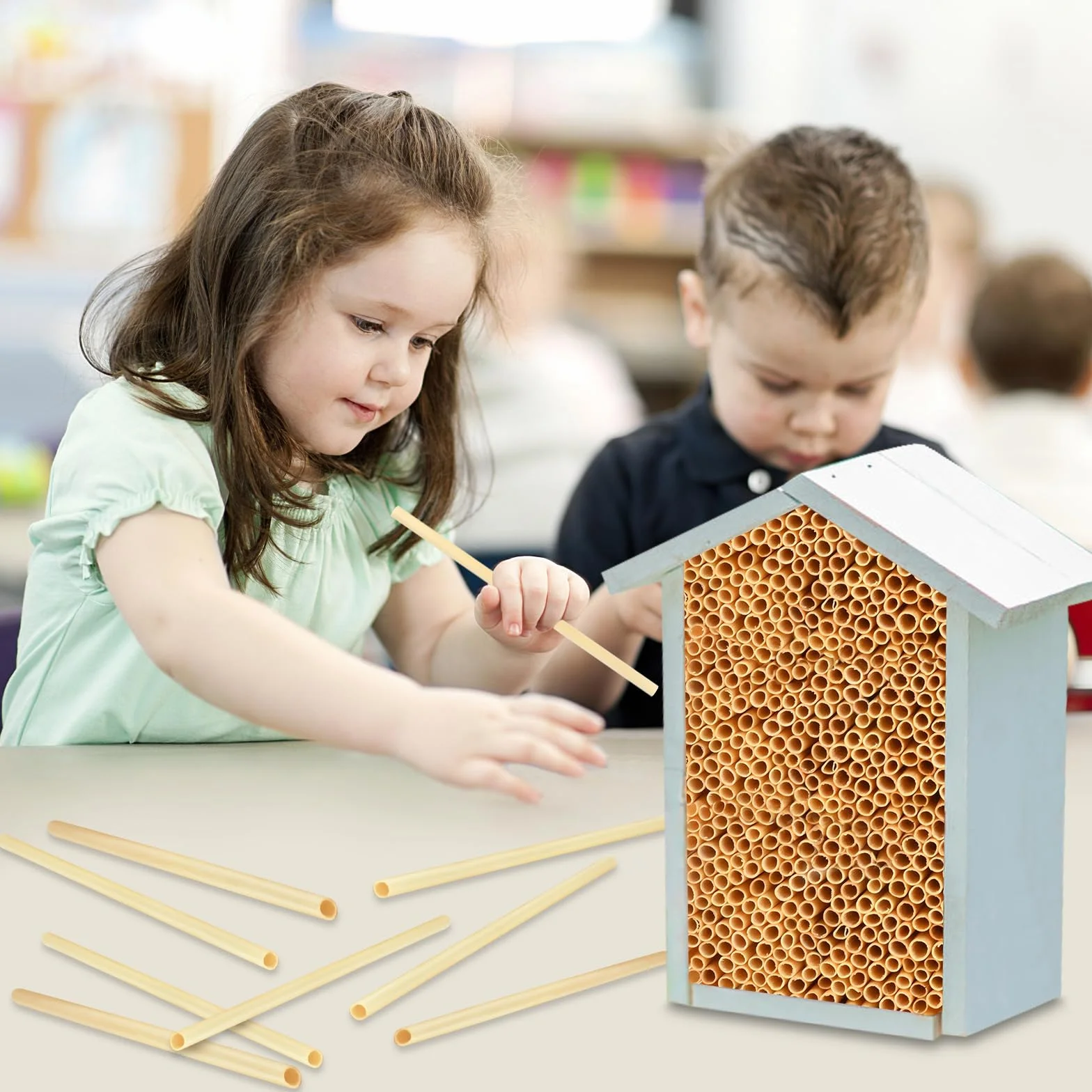 300 Pièces Tubes en Paille de Blé 14.5cm Hôtel à Insectes Diamètre 3-5 mm Kit Maison d'Abeilles
