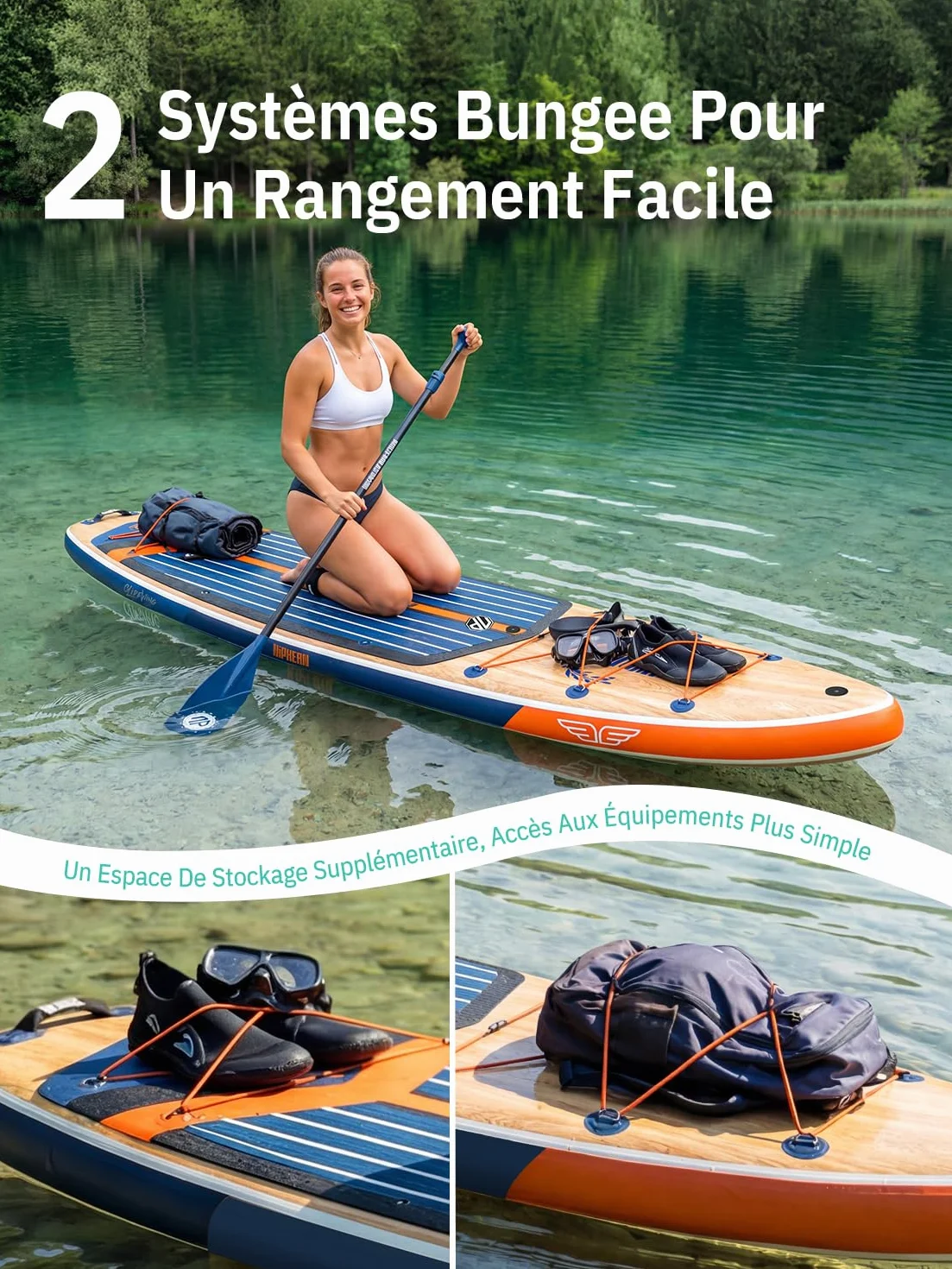 Niphean Extra Large Paddle Gonflable, Sup à 2+1 Personnes/Famille, Planches de Stand Up Paddle Gonflables avec (Idéal Débutant) Aileron Équilibré, Housse Étanche, Paddle Gonflable Adulte, Cadeaux