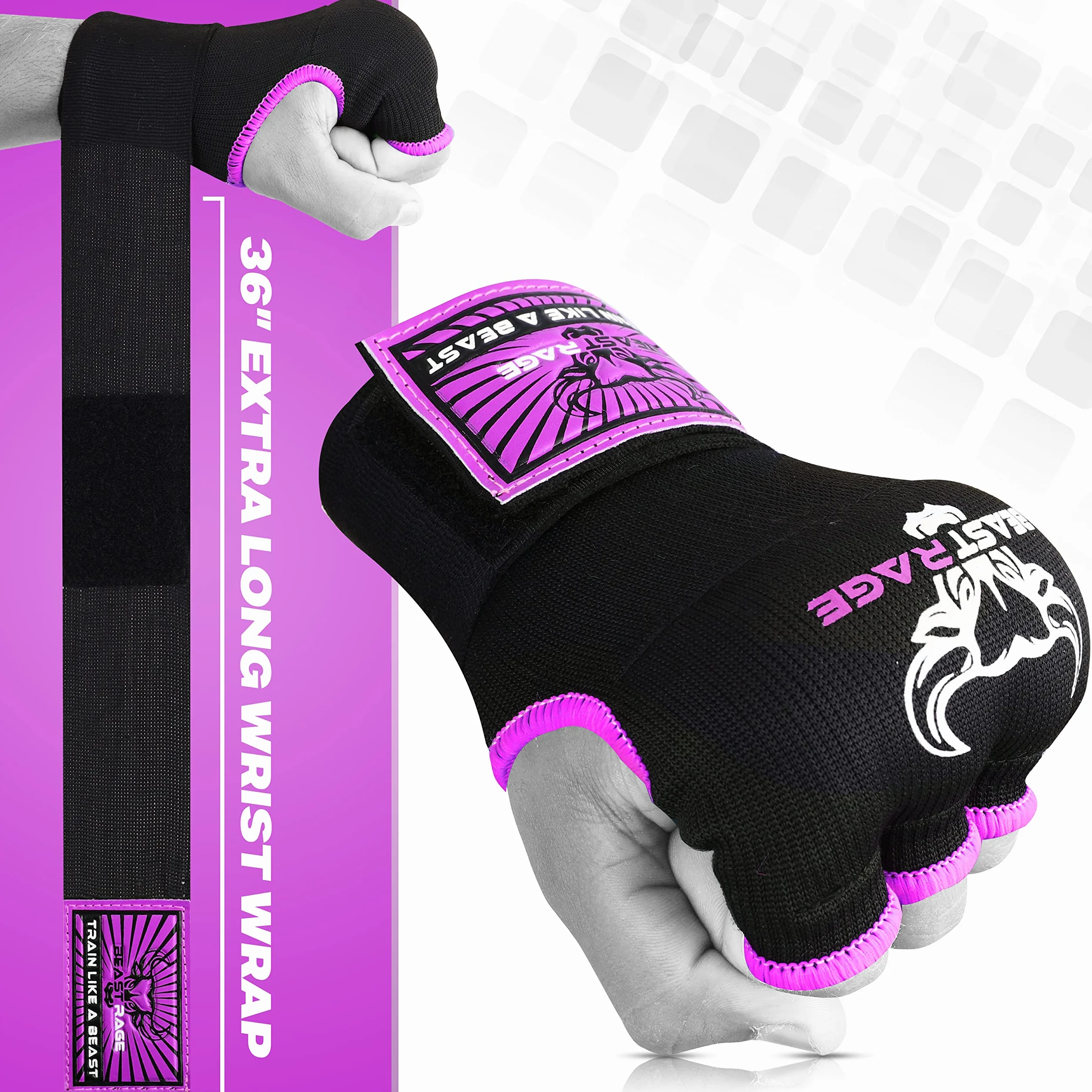 Beast Rage Gants de Boxe en Gel MMA de 75 cm de Long, rembourrés, élastiques, pour Sac de Frappe, entraînement Muay Thai, Bandages UFC pour Hommes, Femmes, Enfants