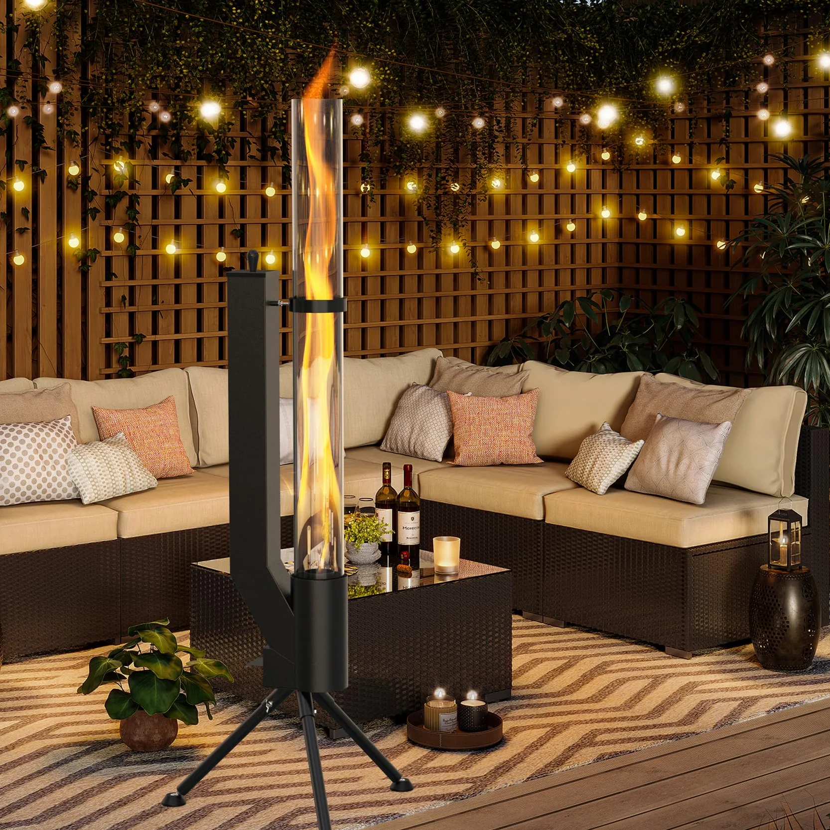 onlyfire Pellet Torch - Cheminée de Jardin - Chauffage Foyer Extérieur - Brasero - Poêle à Pellets