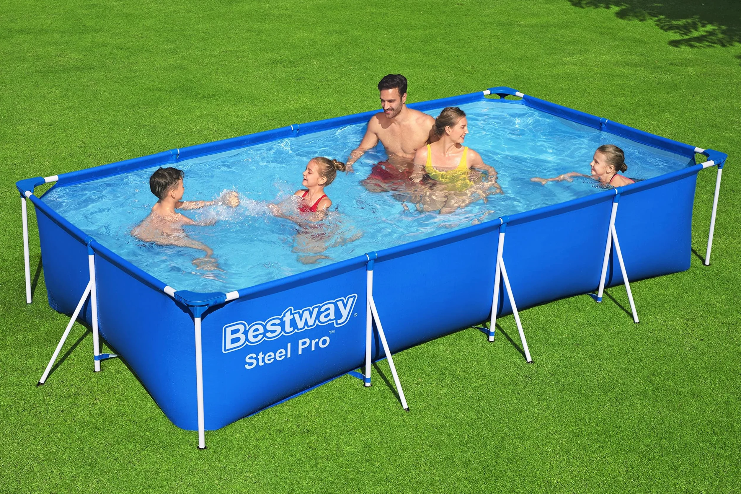 Bestway Steel Pro Piscine rectangulaire enfant cadre acier pompe filtrante 400 x 211 x 81 cm Bleu