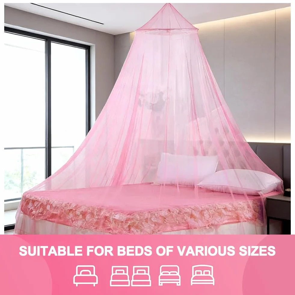 Moustiquaire de lit Dome, Moustiquaire pour Lit Double, Grand Moustiquaire pour Lit, Facile à Installer, pour Un Usage Domestique Intérieur et Extérieur pour Prévenir Les Moustiques - Rose