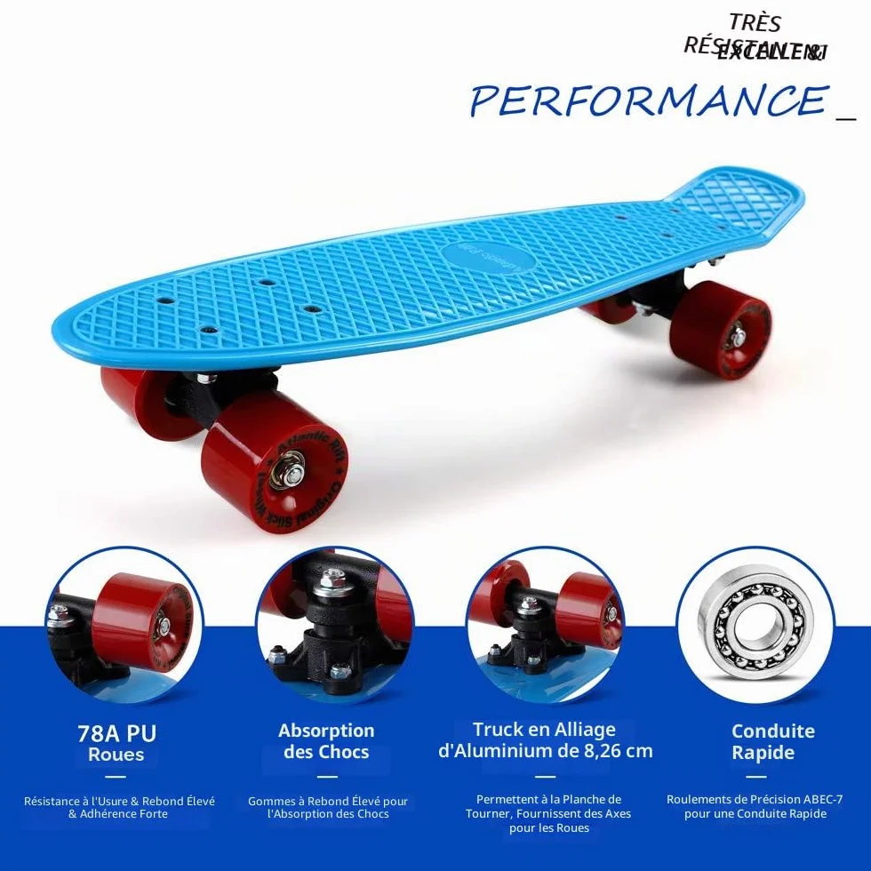 Monzana Skateboard 22' Roues ABEC 7 Pennyboard Design rétro Adultes Enfants Adolescents Mini Cruiser Planche à Roues