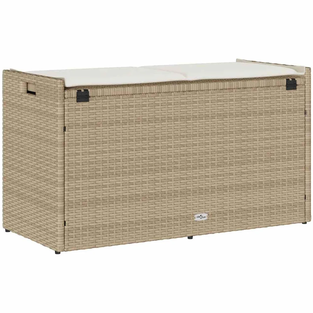 Banc de rangement extérieur coussin beige 100 cm résine tressée