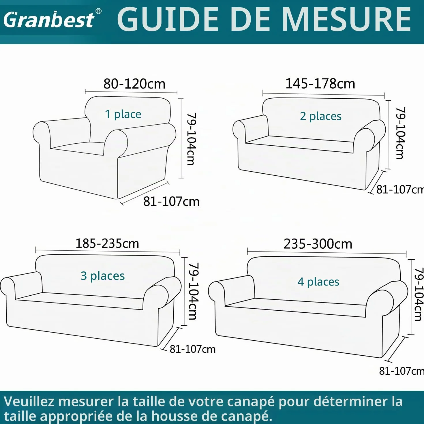 Granbest Housse de Canapé Extensible 3 Places Super Douce Élasthanne Protection Meubles Fond Élastique Gris
