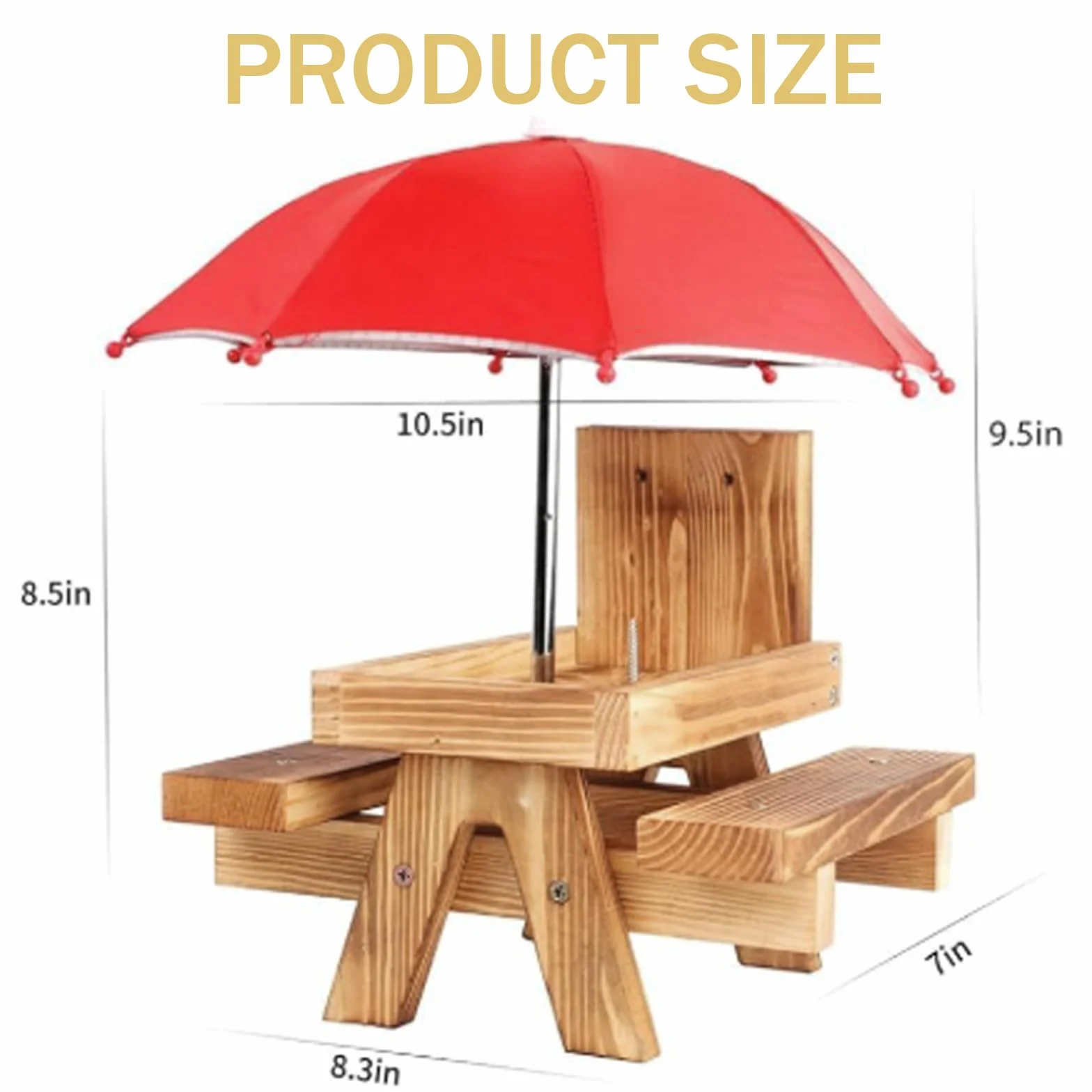 Mangeoire pour Écureuil en Bois avec Parapluie pour Jardin Balcon