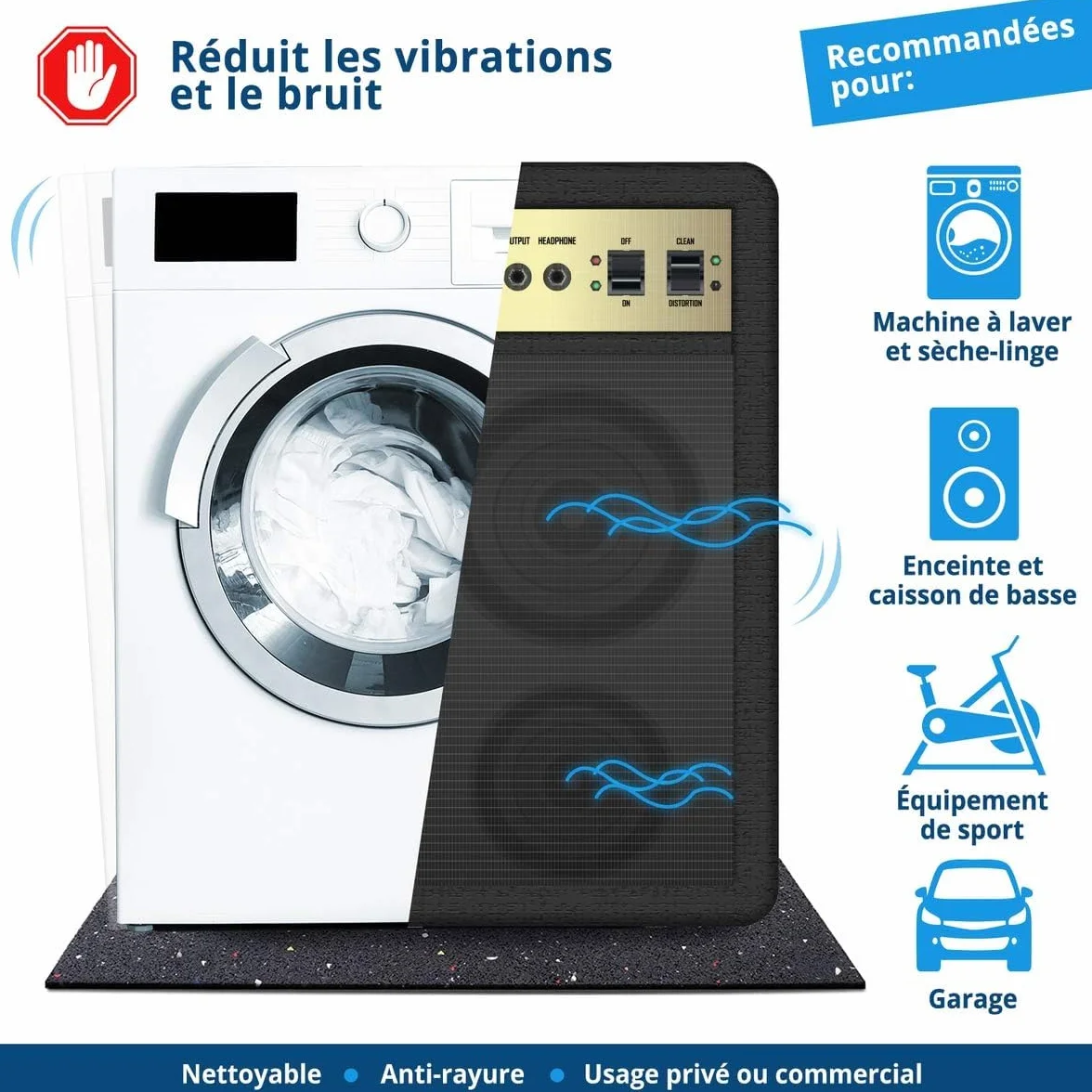 Tapis anti-vibrations Casa Pura découpable plusieurs épaisseurs dimensions fabriqué en Allemagne