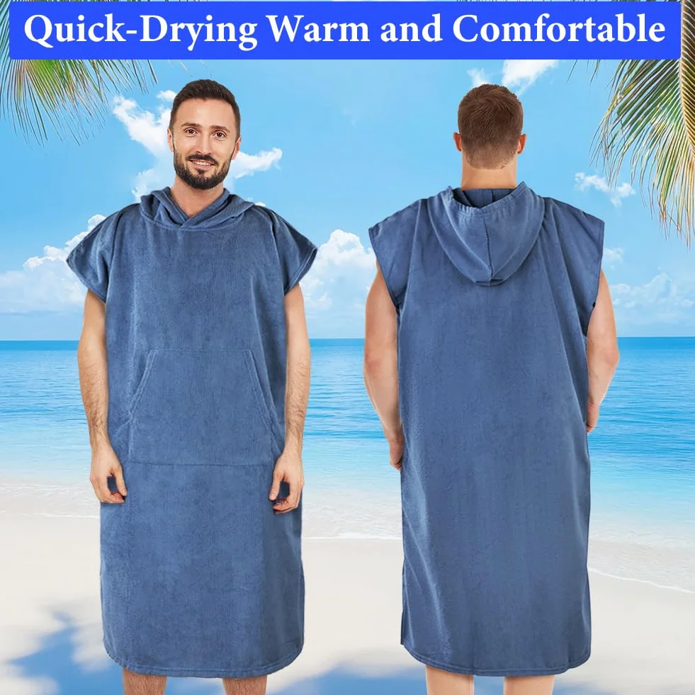 AUYAO Poncho de Plage Adulte, 110 * 78 cm Peignoir de Bain avec Poche pour Homme Femme, Peignoir Rapid Séchage et Léger, Serviette de Surf avec Capuche pour Plage Natation Plongée