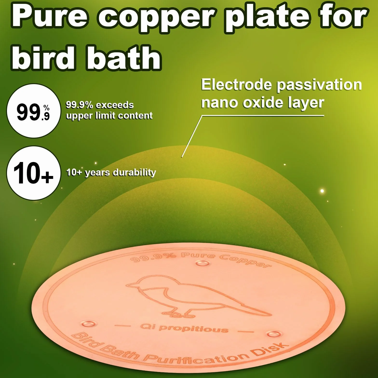 BOXOB Disque Cuivre Bain d'oiseaux 10cm Purification avec Support Triple Point Purificateur Eau Extérieur