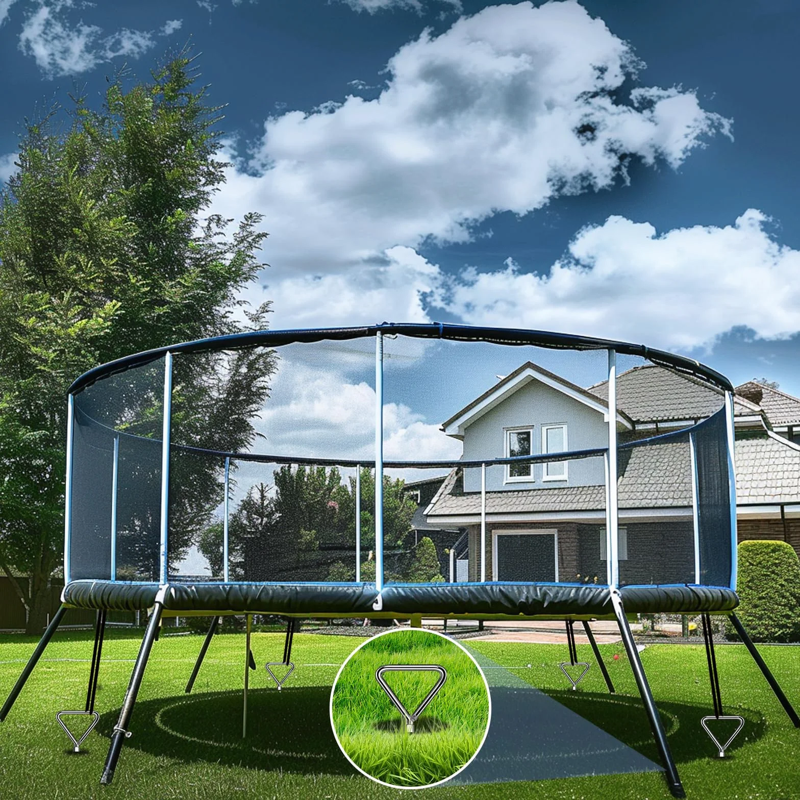 Lot de 4 piquets d'ancrage au Sol pour Trampoline – Ancrage au Sol avec 4 Sangles (Longueur 2,5 m) – Les piquets Heavy Duty résistent au Vent élevé, idéal pour Trampoline en Plein air
