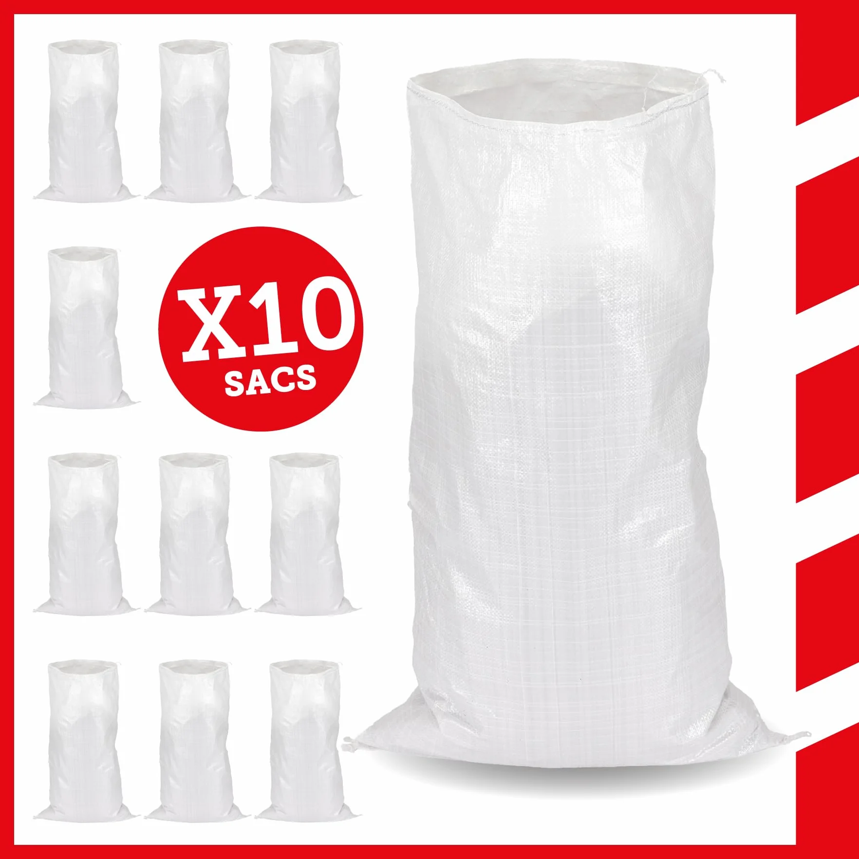 Flandria Lot de 10 Sacs à Gravats 55x95 cm Sac Chantier Polypropylène Tissé Résistant 55 kg