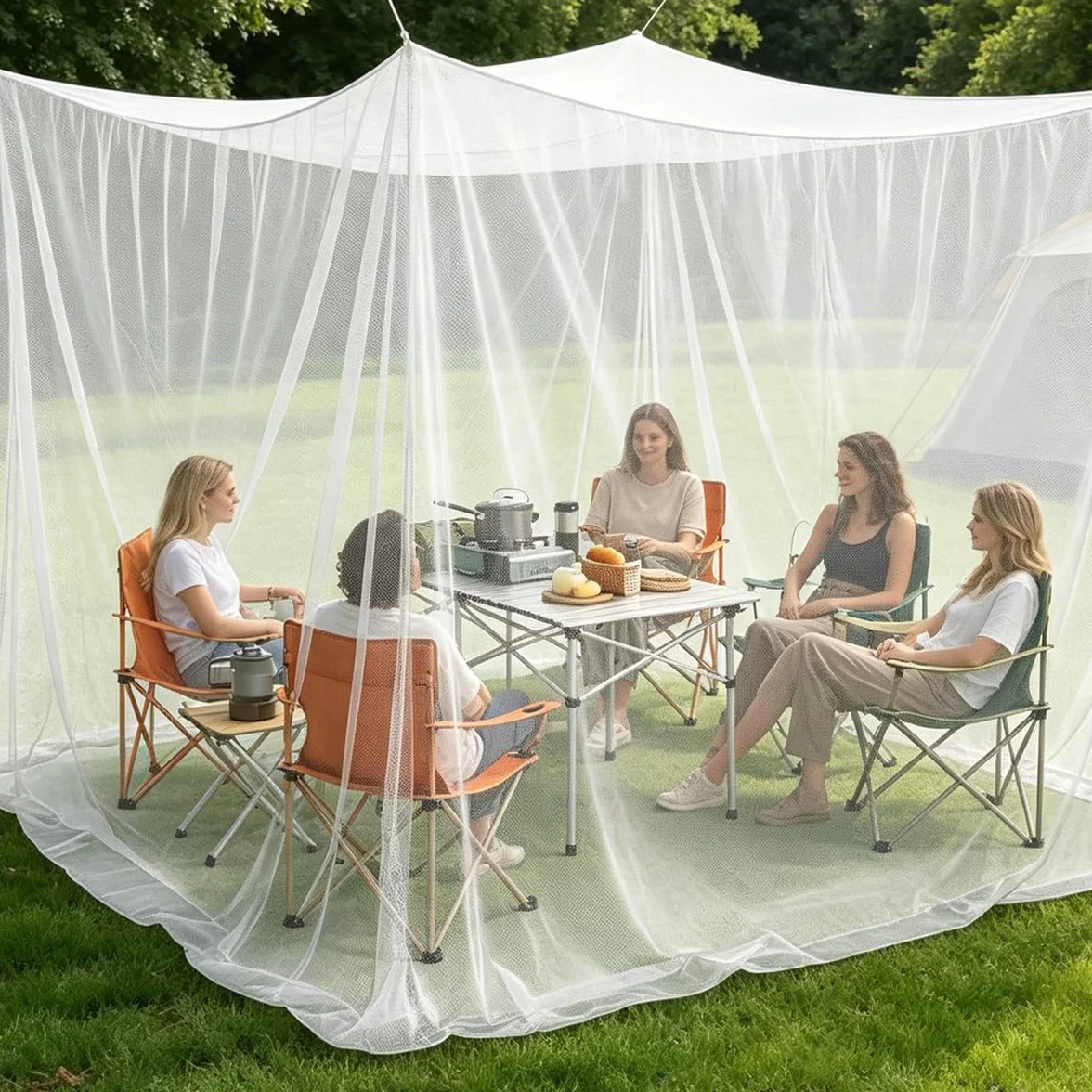 Moustiquaire d'extérieur,Moustiquaire pour l'intérieur et l'extérieur,Moustiquaire pour Lit Double-300 x 300 x 250 cm,220 Mailles,pour intérieur et extérieur,Terrasse,Patios et Camping (Blanc)