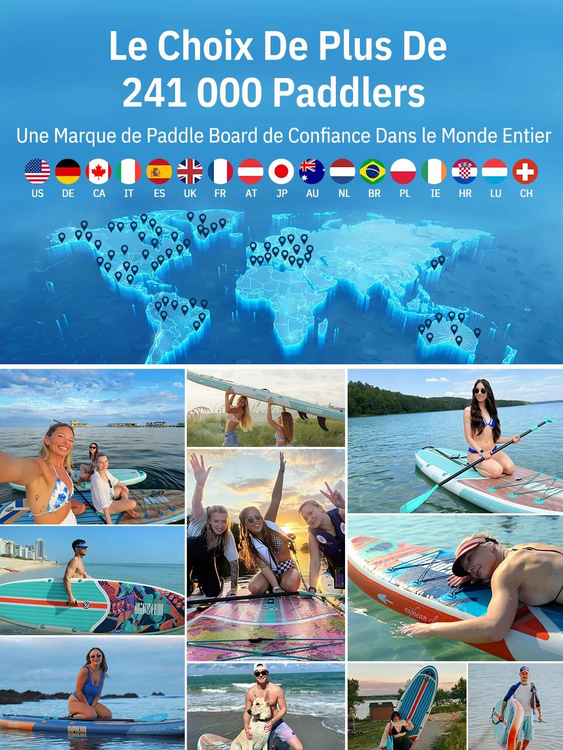 Niphean Paddle Gonflable Adulte avec Tous Les Accessoires, 320cm Planches de Stand Up Paddle Gonflables pour Tous Les Niveaux, Sup avec Capacité 200 kg pour 2 Personnes, Paddle Gonflable avec Siège
