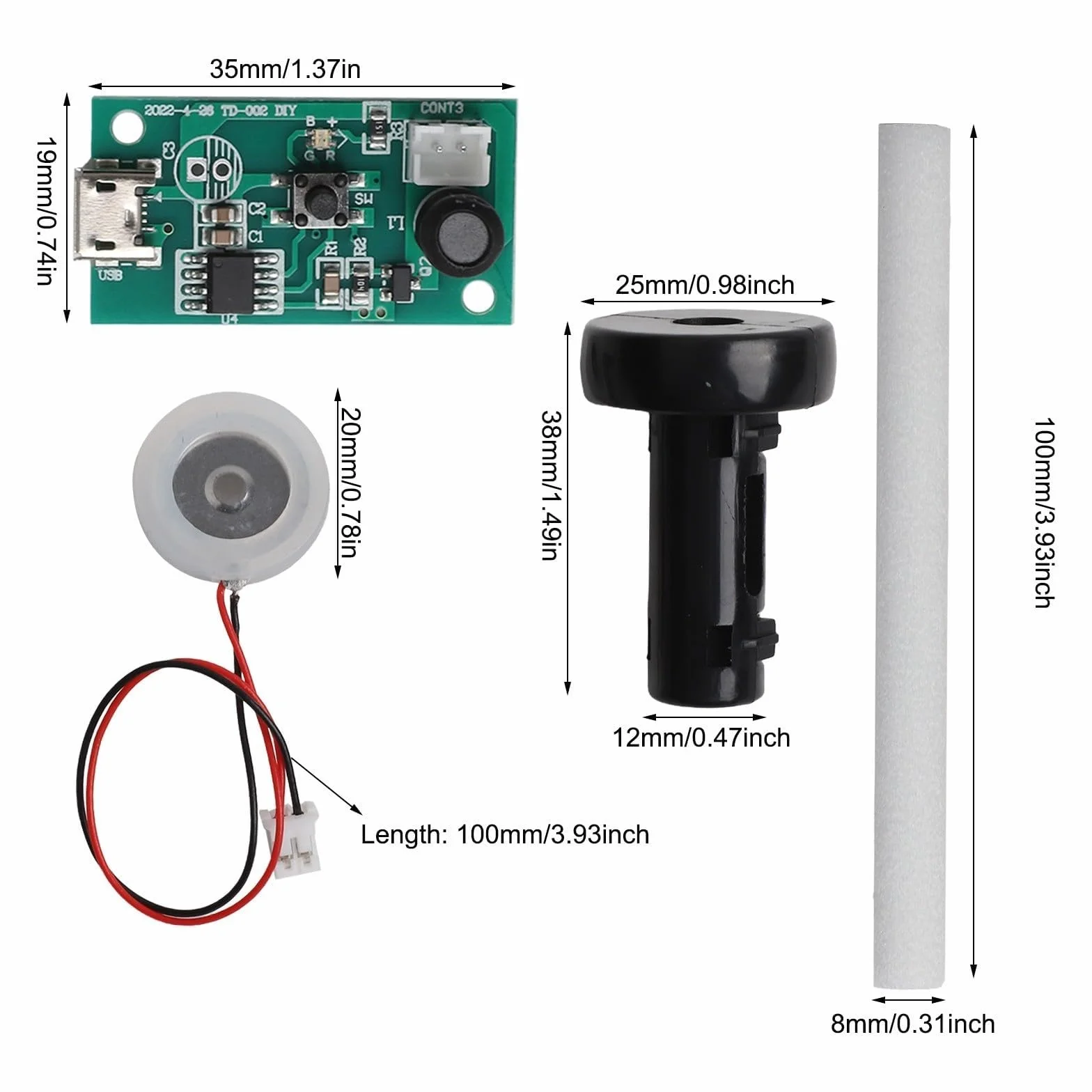 Lot de 4 modules d'humidificateur USB 5 V brumisateur piézoélectrique avec pulvérisations 5 µm