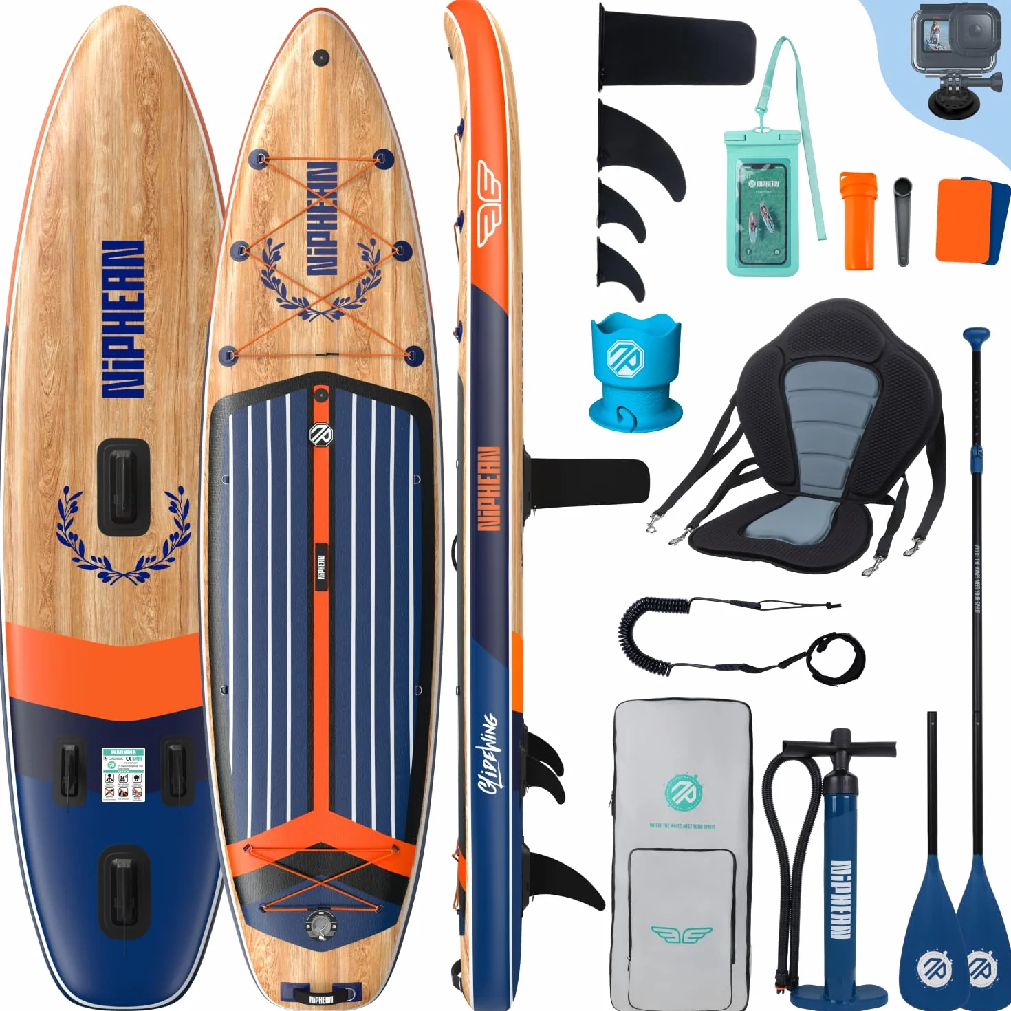 Niphean Extra Large Paddle Gonflable, Sup à 2+1 Personnes/Famille, Planches de Stand Up Paddle Gonflables avec (Idéal Débutant) Aileron Équilibré, Housse Étanche, Paddle Gonflable Adulte, Cadeaux