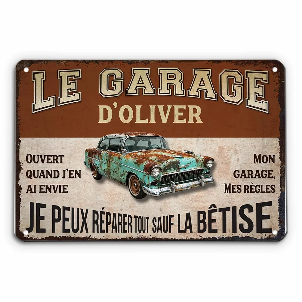 Plaque Métal Personnalisée Garage Mes Outils Mes Règles - Décoration Vintage Garage Automobile