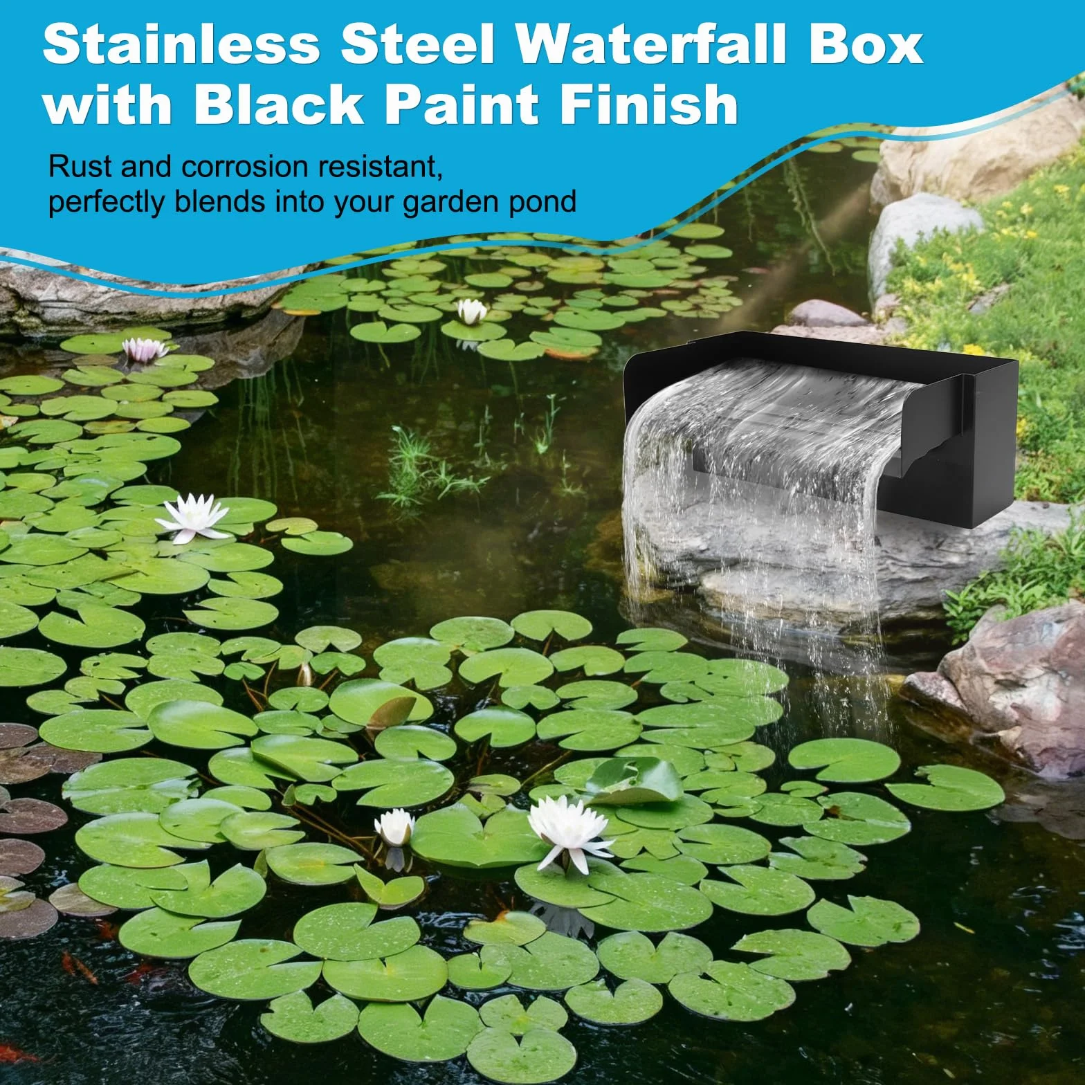 WingFly Cascade Bassin Exterieur 30 cm Acier Inoxydable Pompe 45 W 3000 l/h Fontaine Jardin