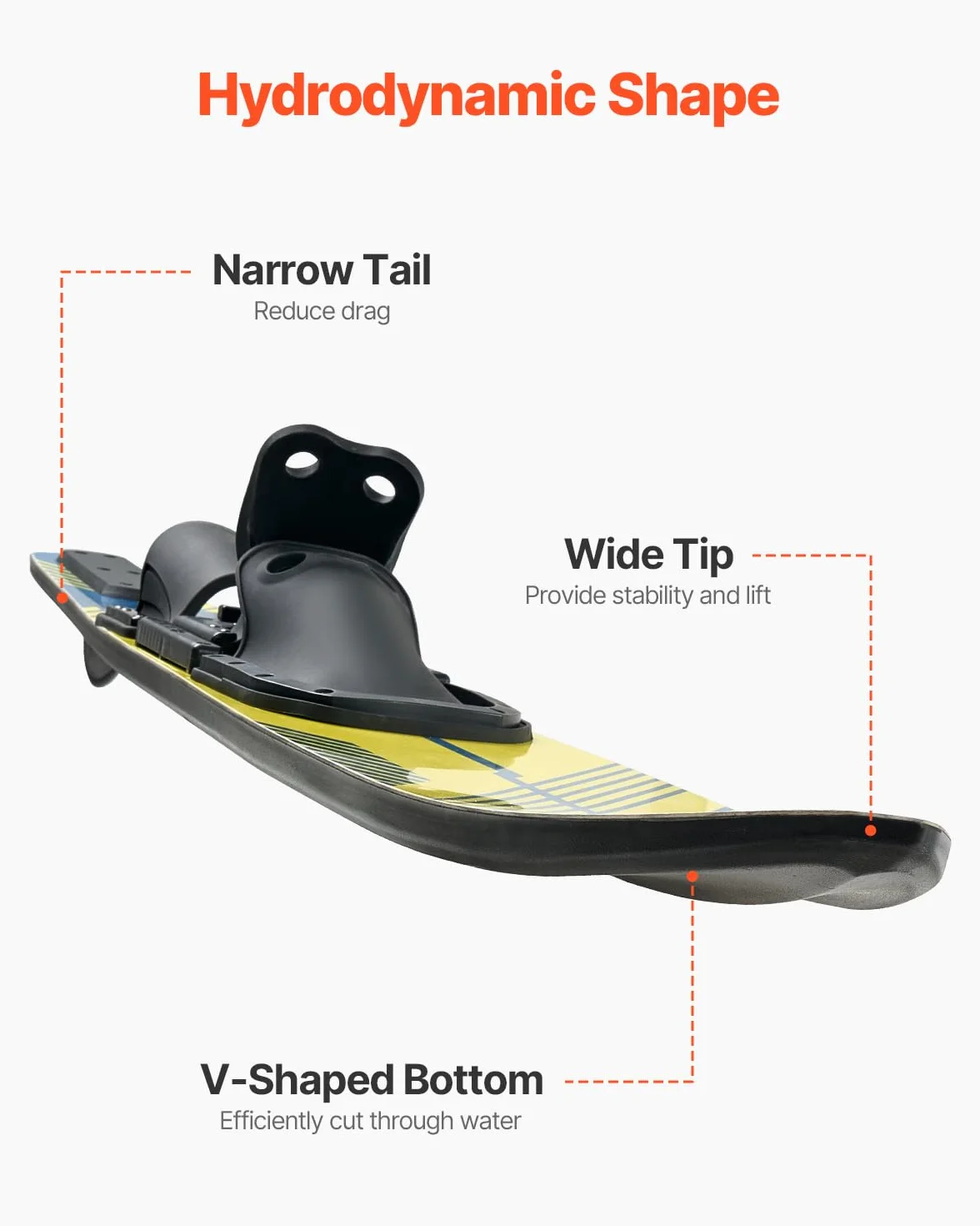 VEVOR Combo Skis Nautiques 170,2 cm, Matériels de Ski Nautique pour Adultes avec Fixations Réglables X-9 en Fer à Cheval et Plaque d'orteil Arrière Rembourrée, Revêtement UV Brillant, Sport sur l'eau