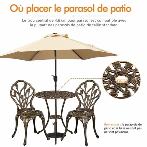 Yaheetech Ensemble Table et Chaises Salon de Jardin Balcon Kit Bistro 2 Chaises 1 Table Aluminium Bronze
