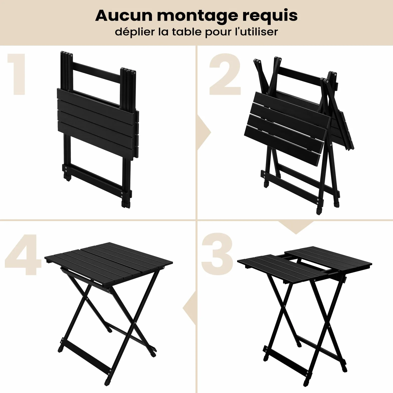 WOLTU Table de Camping en Aluminium Pliante 50,5x47x59,5cm Noir