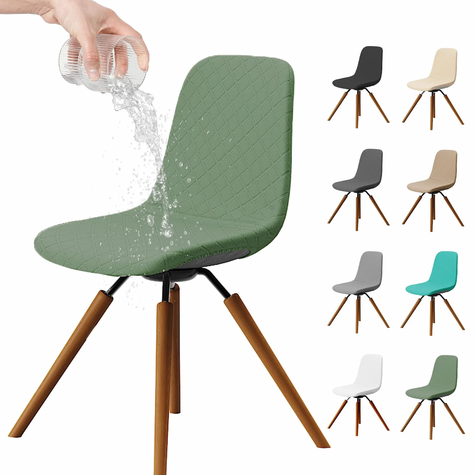 Dioxide Housse de Chaise de Salle à Manger Imperméable 4PCS, Chaise de Cuisine Extensible, Couvre Chaise Moderne Lavable, Décor de Cuisine Maison (Vert)