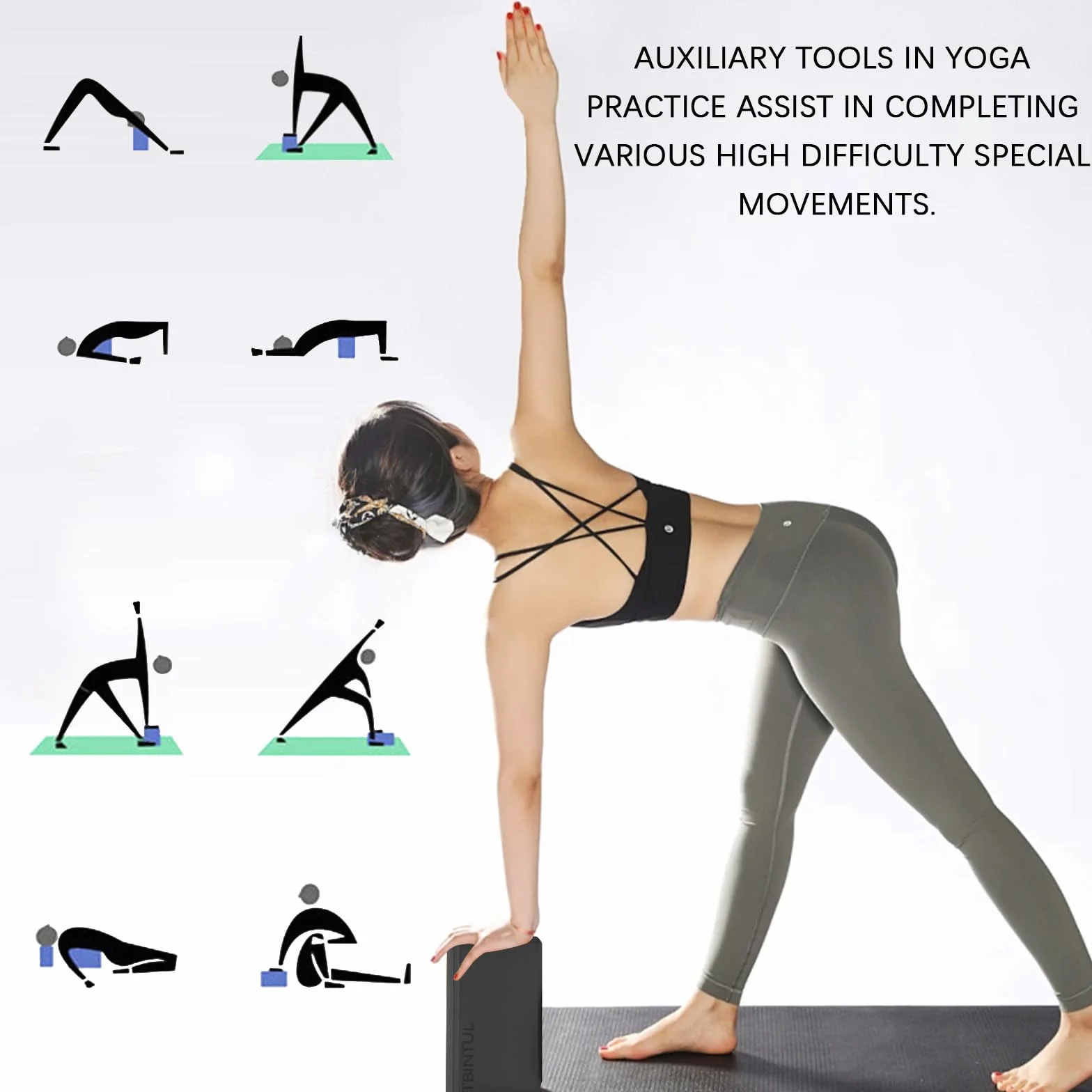 2 blocs de yoga, 23 x 15 x 7,5 cm, EVA pour femmes et hommes, noir