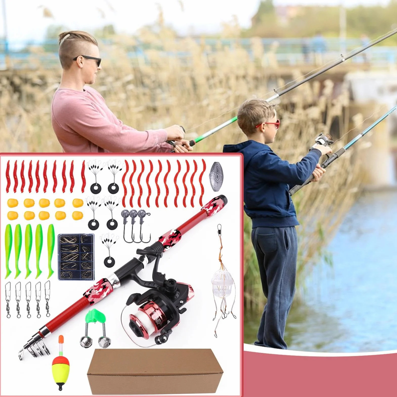 Kit Canne À Pêche - Combo Télescopique avec Moulinet | Équipement Eau Douce Et Salée pour Activités Extérieures sur Lacs Rivières Plages