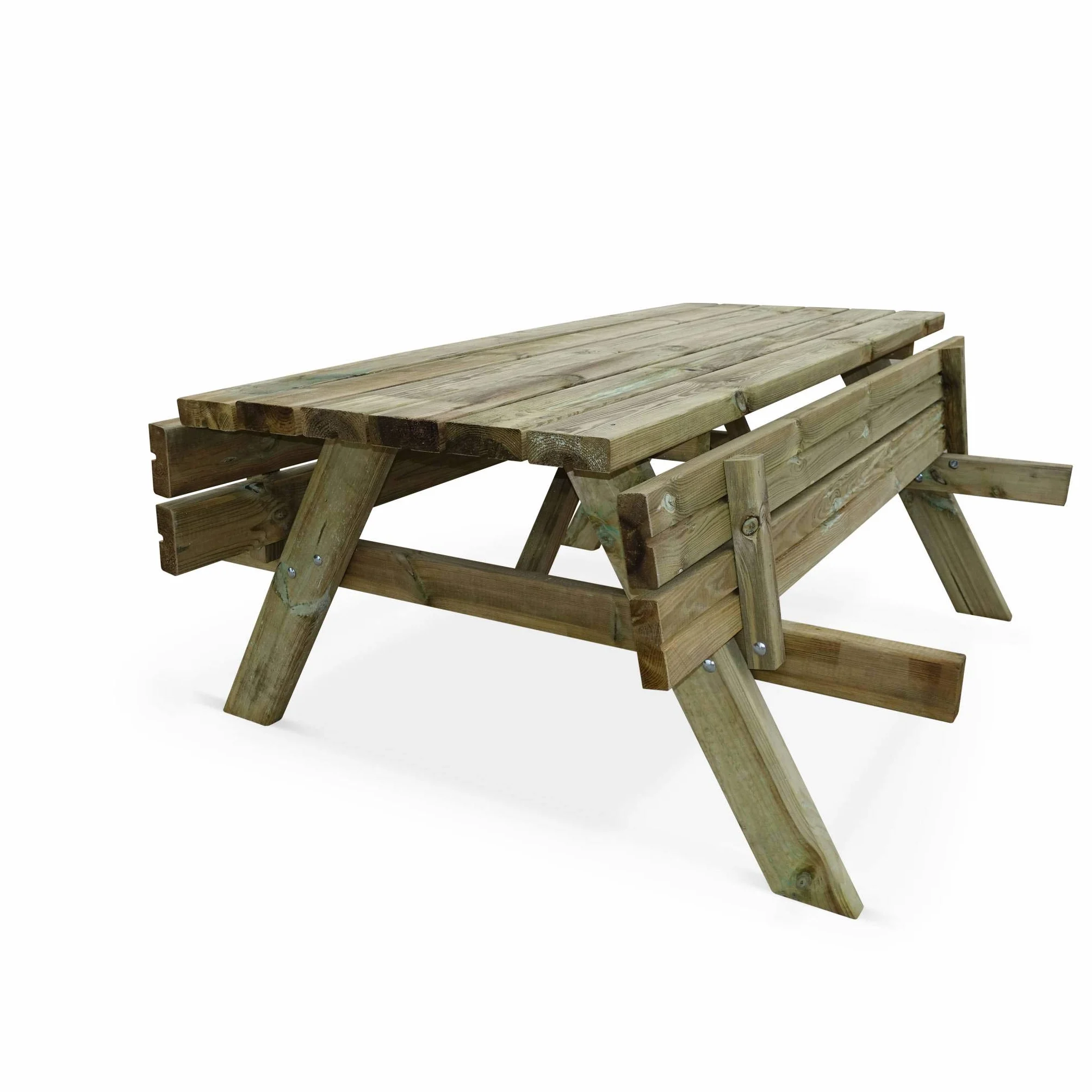 Alice's Garden Table de Pique Nique Bois de Pin 6 Places avec 2 Bancs Rabattables