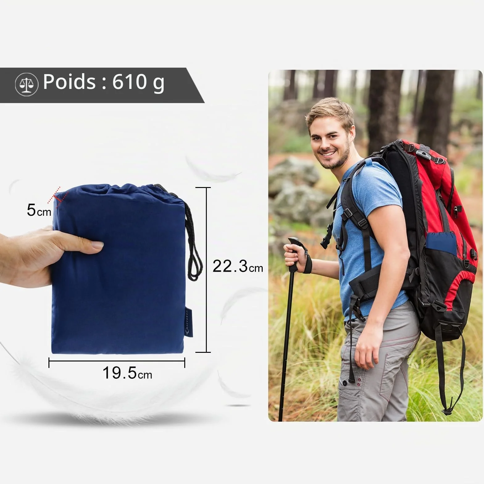 MYCARBON Drap de Sac de Couchage 100% Coton 95x220cm Sac à Viande de Couchage Ultra Léger et Doux avec Fermeture Éclair, Antibactérien, Draps de Voyage 190x220cm pour Camping, Randonnée, Hôtel