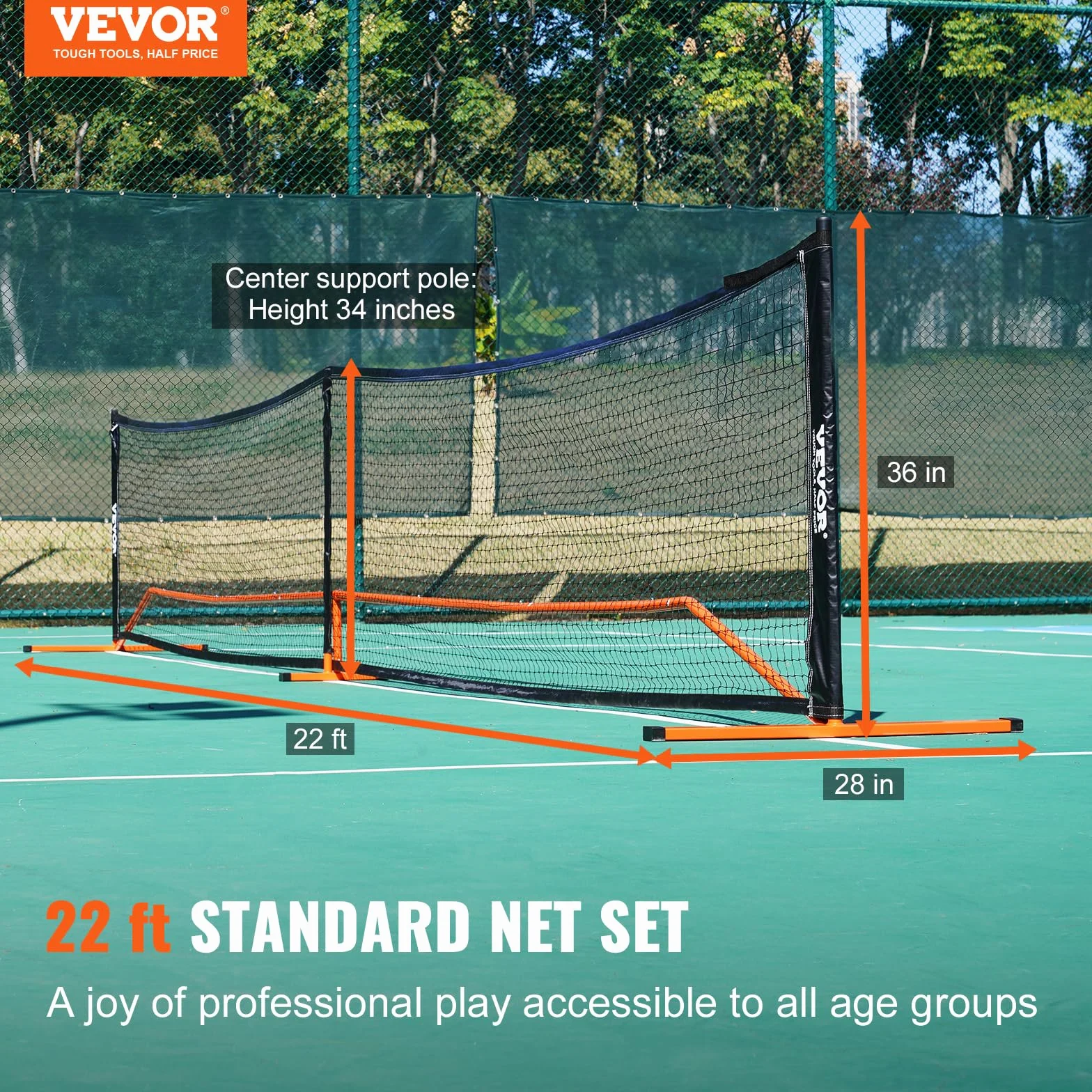 VEVOR Ensemble de filet de pickleball, système de pickleball portable de 6,7 m de taille réglementaire avec sac de transport, balles et pagaies, cadre en métal stable résistant aux intempéries et