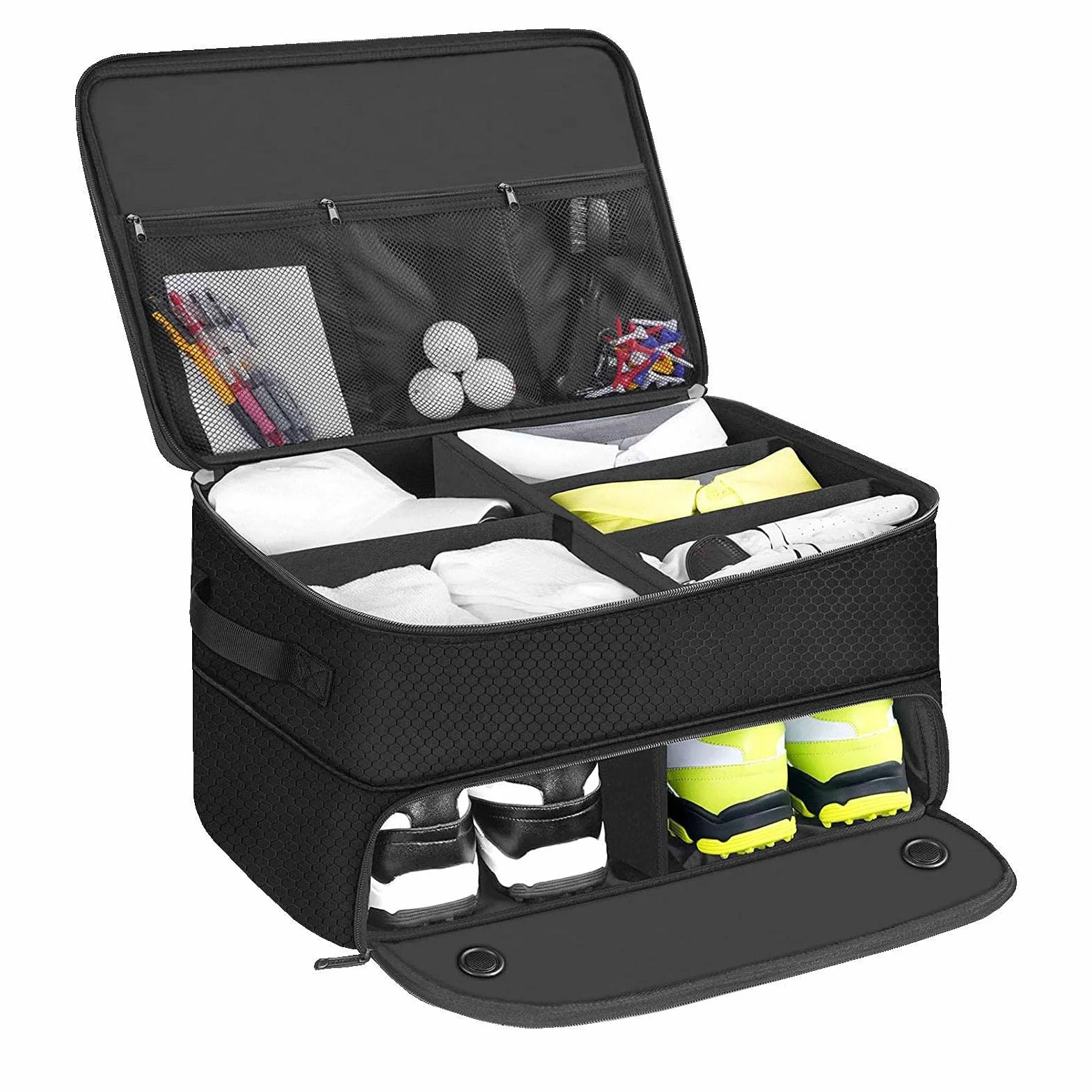 Sac à Chaussures de Golf Pliable, Sac d'Accessoires de Golf, Boîte à Brosses pour Hommes et Femmes, Noir