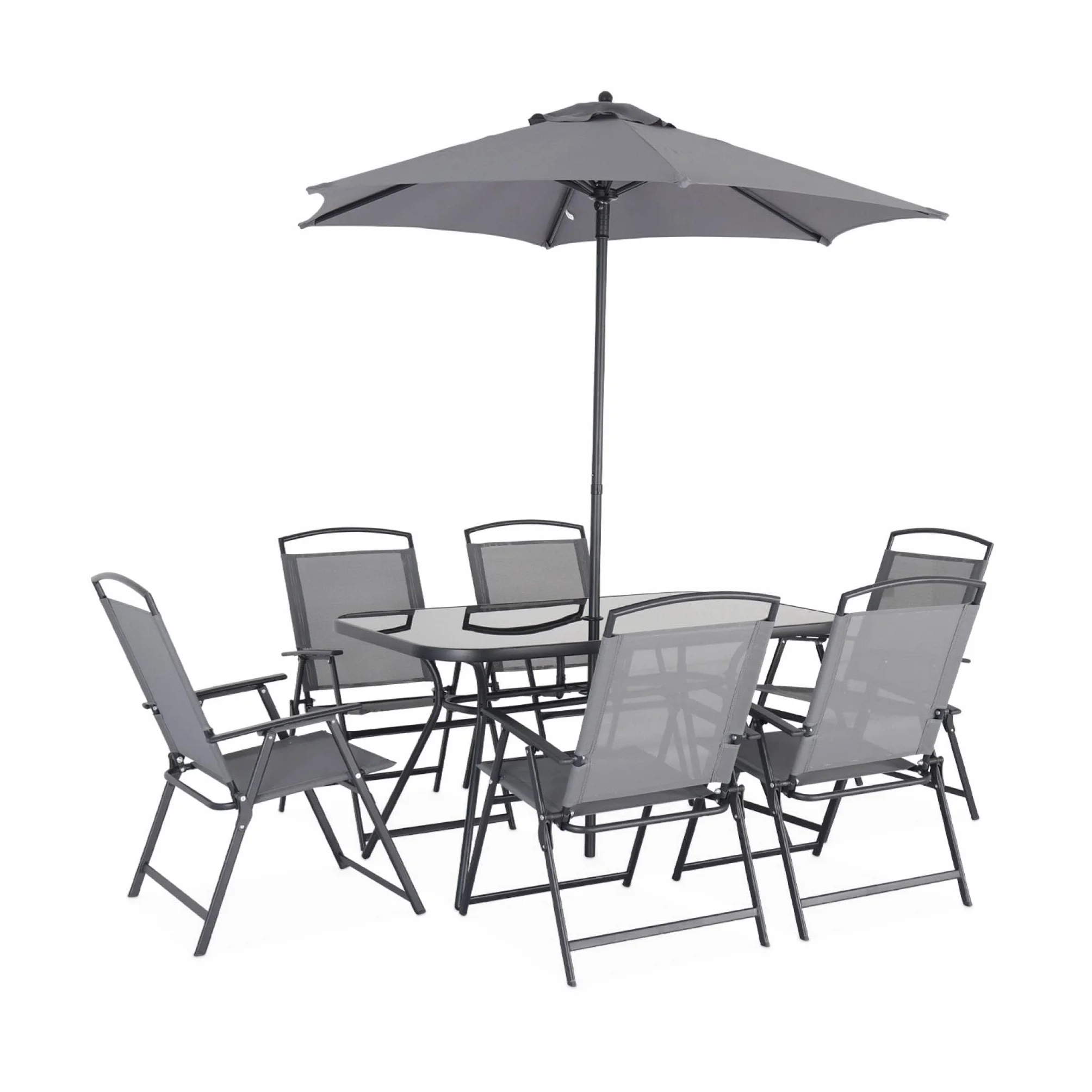 Alice's Garden Table de Jardin Acier Parasol 6 Assises Anthracite Anti Rouille