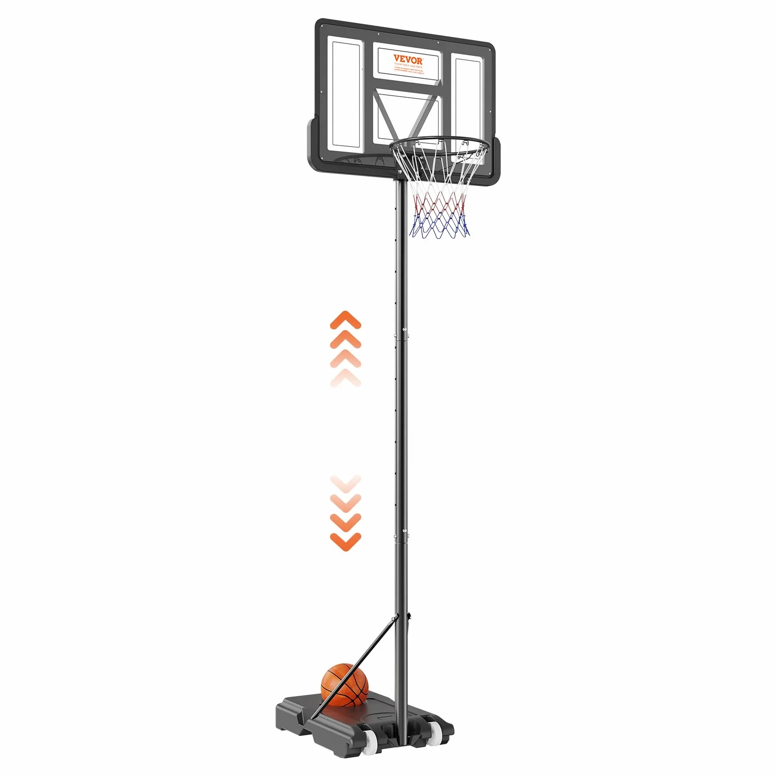 VEVOR Panier de Basket Extérieur Intérieur Portable Réglable en Hauteur 122-305 cm Panneau de Basket 112 cm sur Pied à roulettes avec Base de Lestage pour Adultes Enfants Entraînement de Basket-Ball