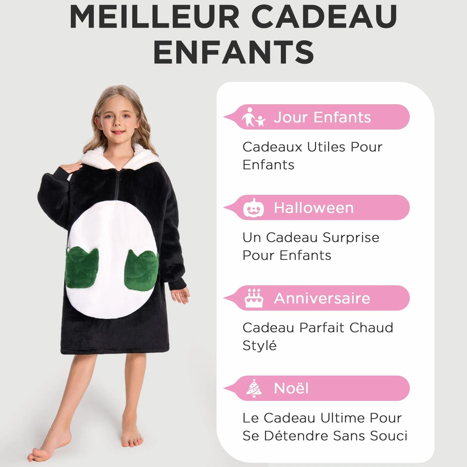 OLAOLA Sweat à Capuche Couverture Surdimensionnée pour Enfants Polaire Sherpa avec Manches et Poches