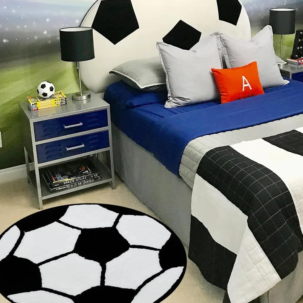 Tapis de Football Rond Antidérapant 60x60cm pour Chambre Enfants Salon